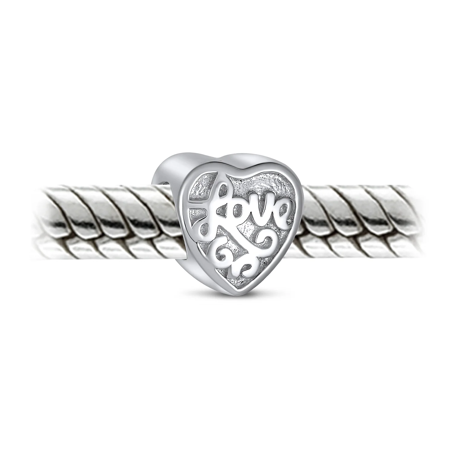 Antique Style Love Heart Charm Bead Sterling Silver Bracelet - Image 2