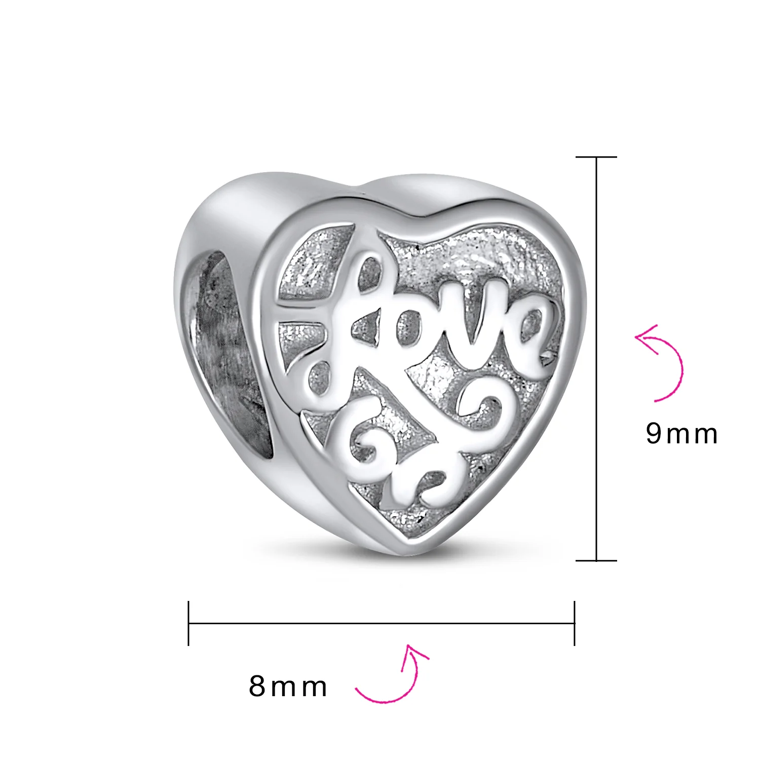 Antique Style Love Heart Charm Bead Sterling Silver Bracelet - Image 3