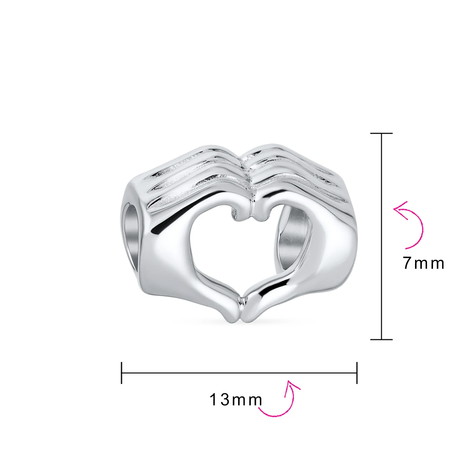 BFF Hand Sign Heart Symbol I Love You Charm Bead Silver - Image 3