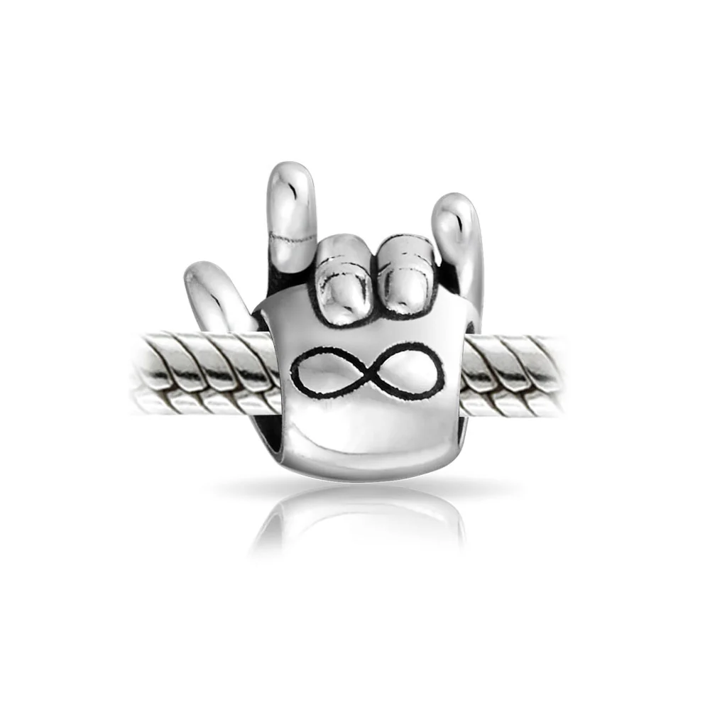 BFF Hand Sign Infinity I Love You Charm Bead Silver - Image 3