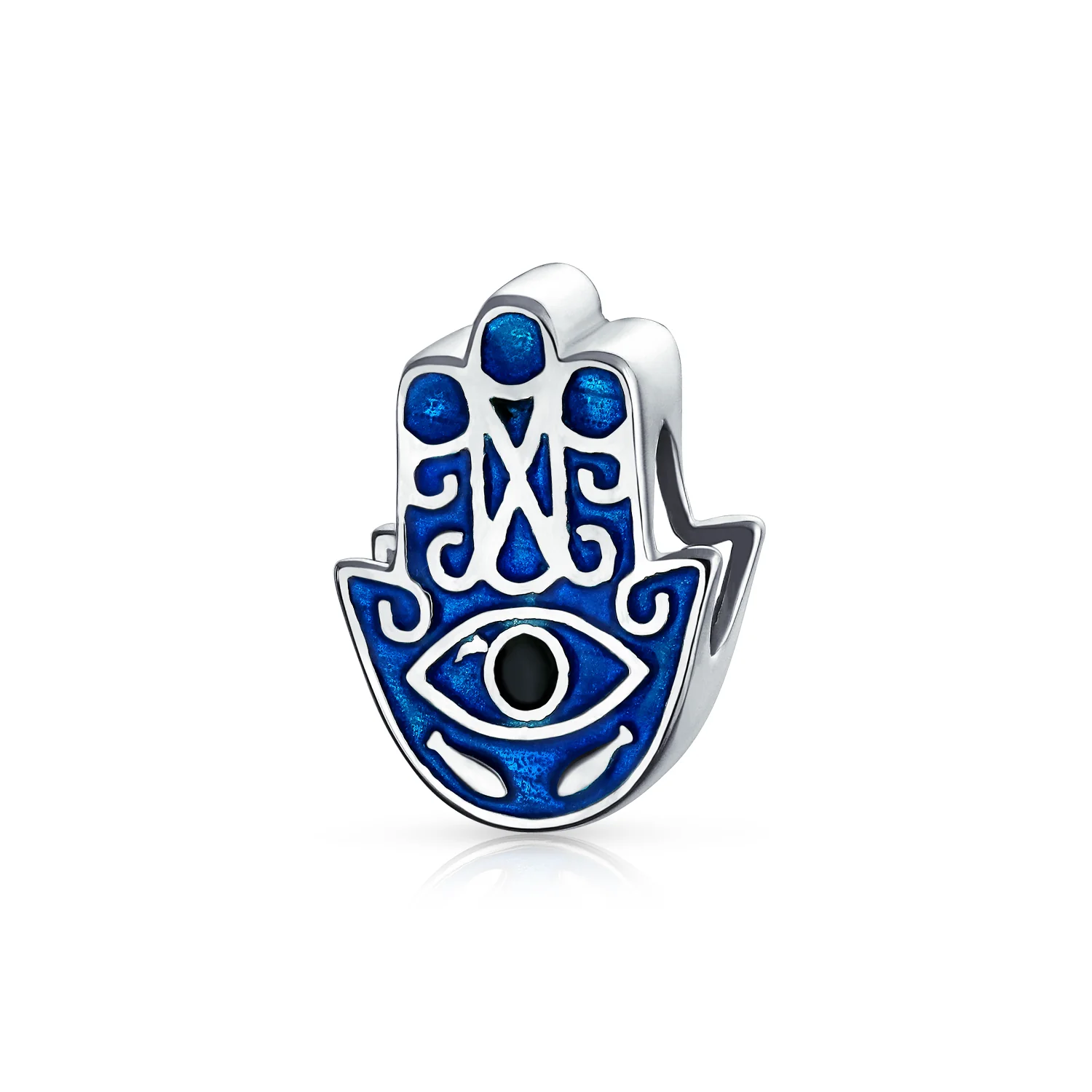 Blue Hamsa Hand Evil Eye Charm Bead Luck Sterling Silver