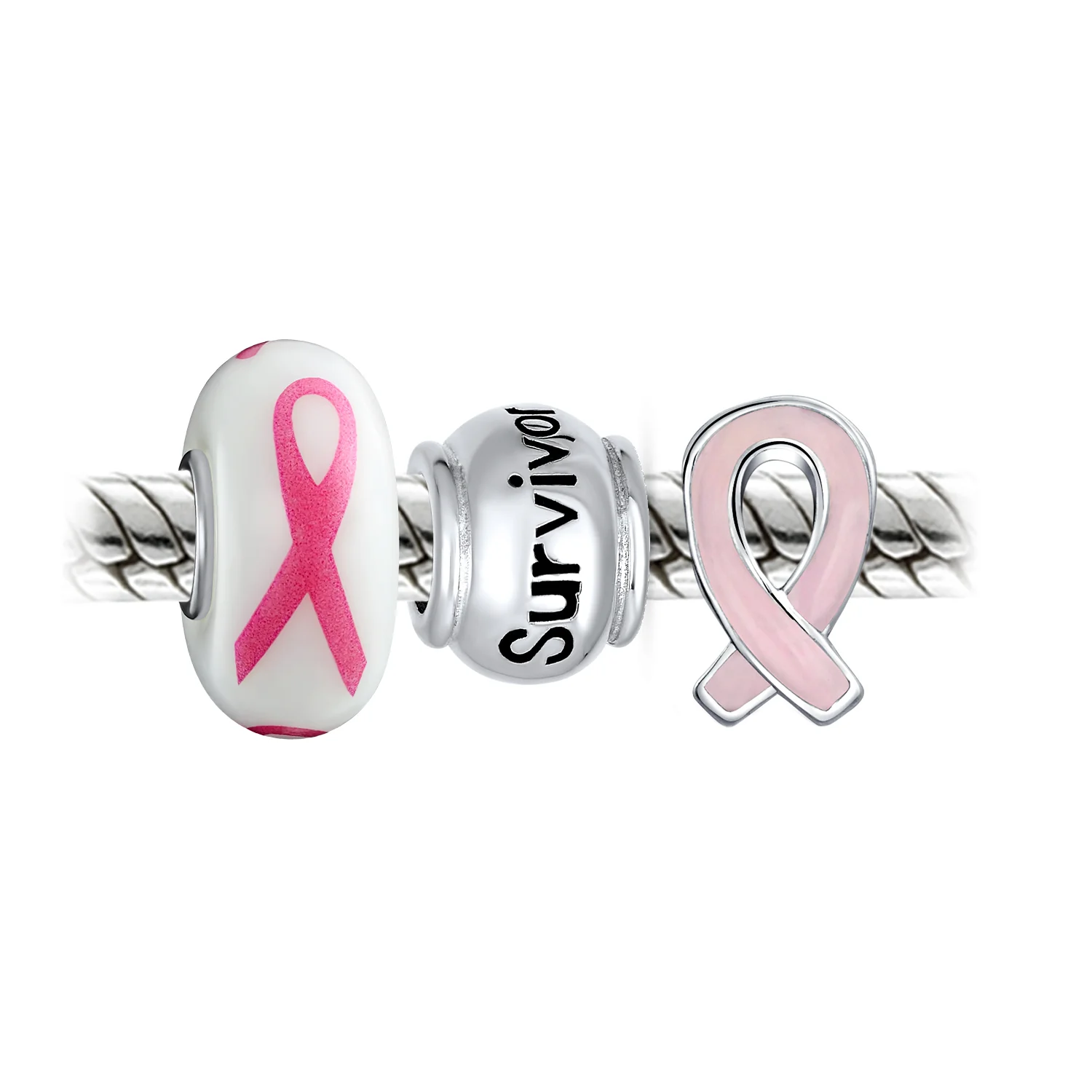 Breast Cancer Survivor Pink Ribbon Charm Bead Set - Image 2