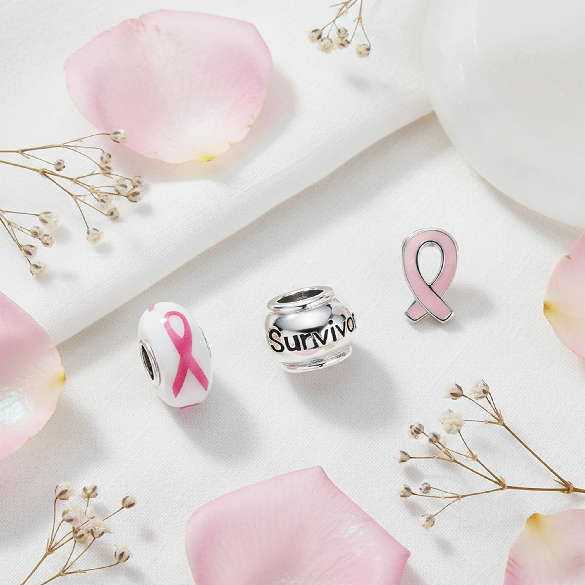 Breast Cancer Survivor Pink Ribbon Charm Bead Set - Image 3