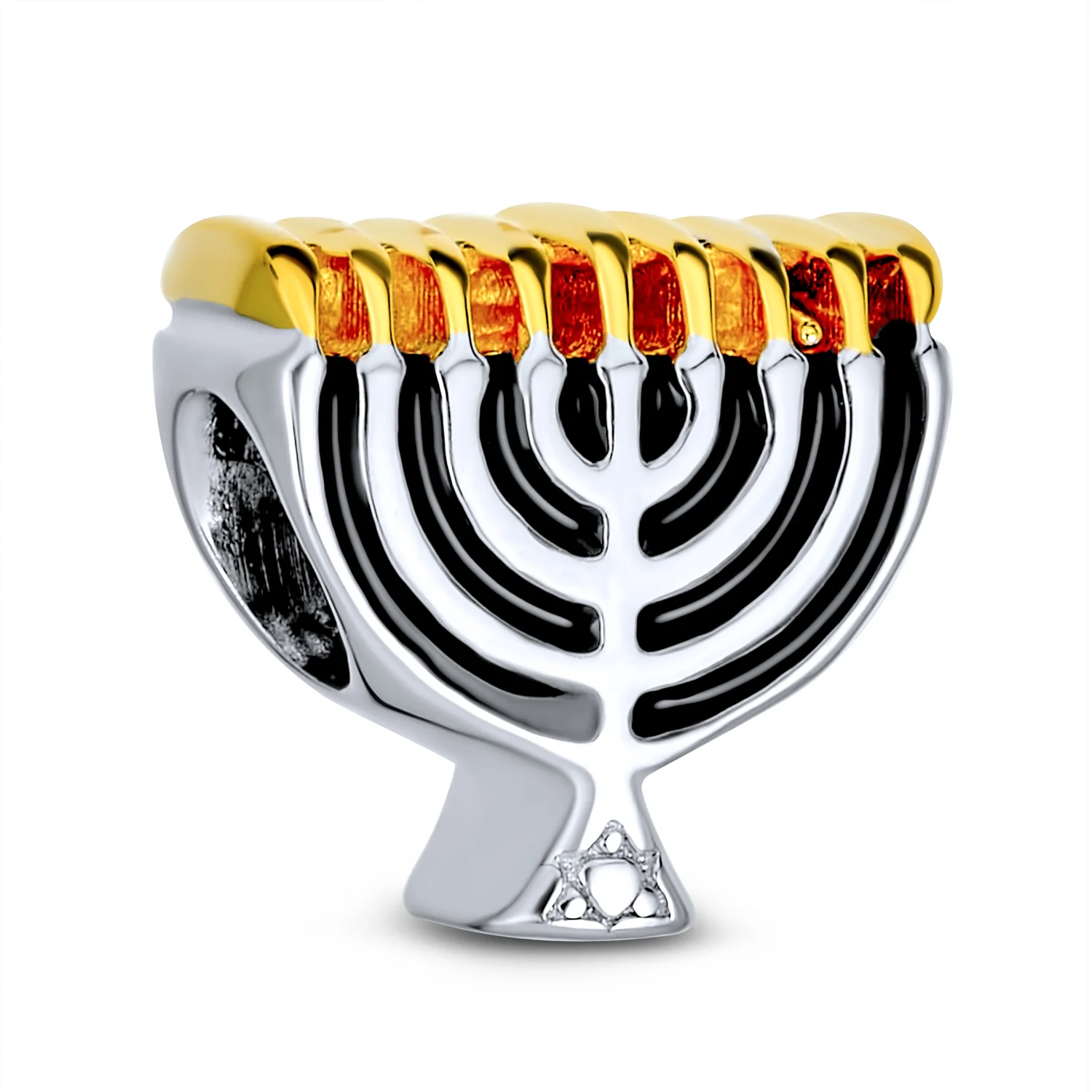 Chanukah Menorah Charm Bead 14K Gold Plated Sterling Silver for Bracelet