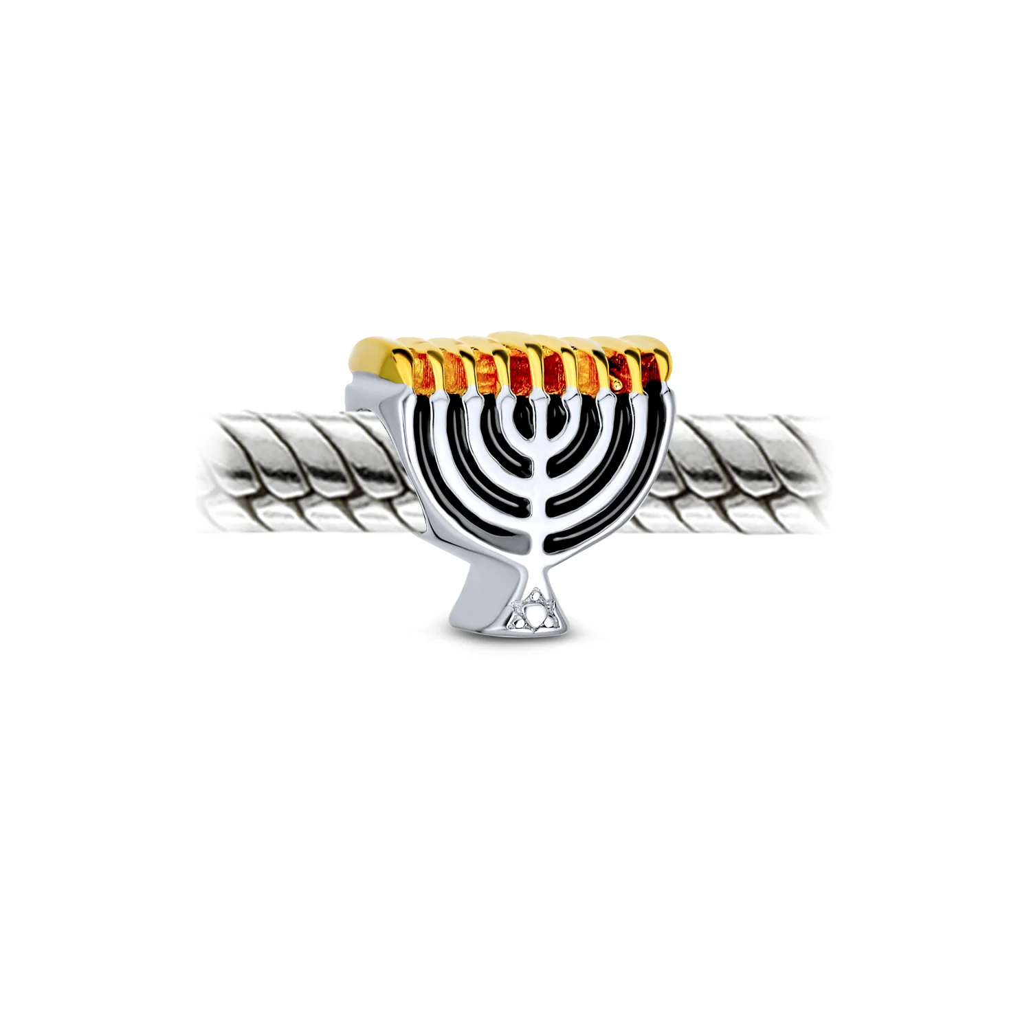 Chanukah Menorah Charm Bead 14K Gold Plated Sterling Silver for Bracelet - Image 2