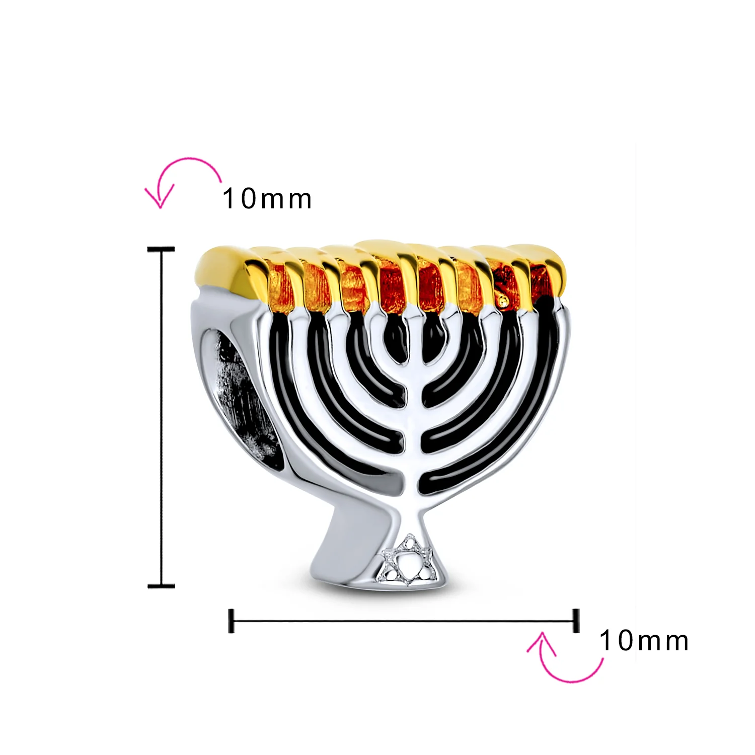 Chanukah Menorah Charm Bead 14K Gold Plated Sterling Silver for Bracelet - Image 3