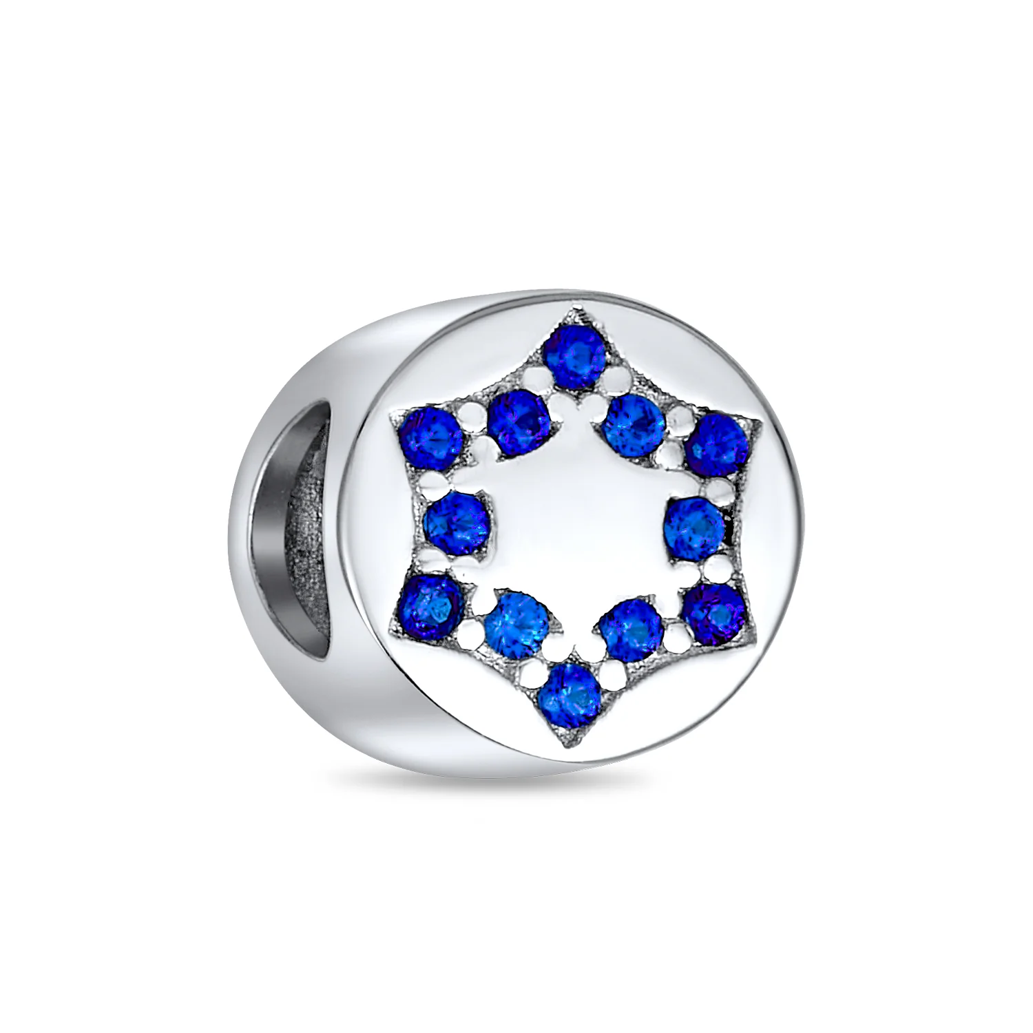 Hanukkah Blue CZ Star of David Charm Bead for European Bracelets