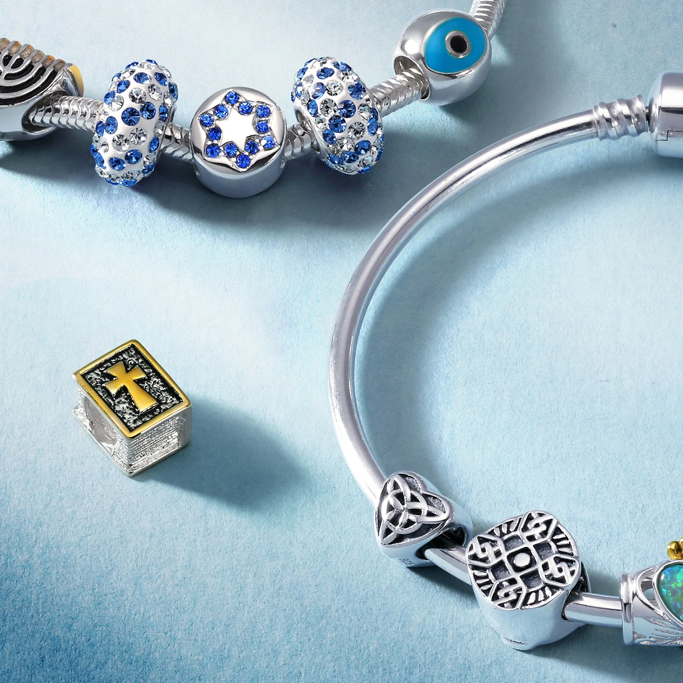 Hanukkah Blue CZ Star of David Charm Bead for European Bracelets - Image 4