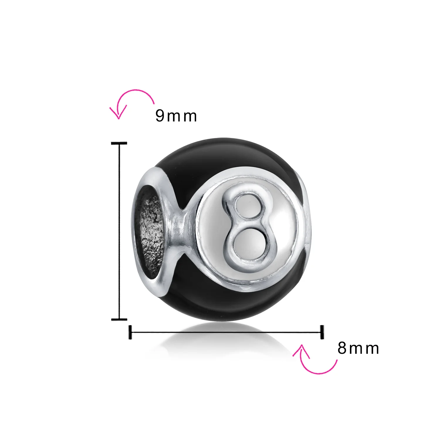 Black Magic 8 Billiards Ball Charm Bead .925 Sterling Silver for Bracelet - Image 3