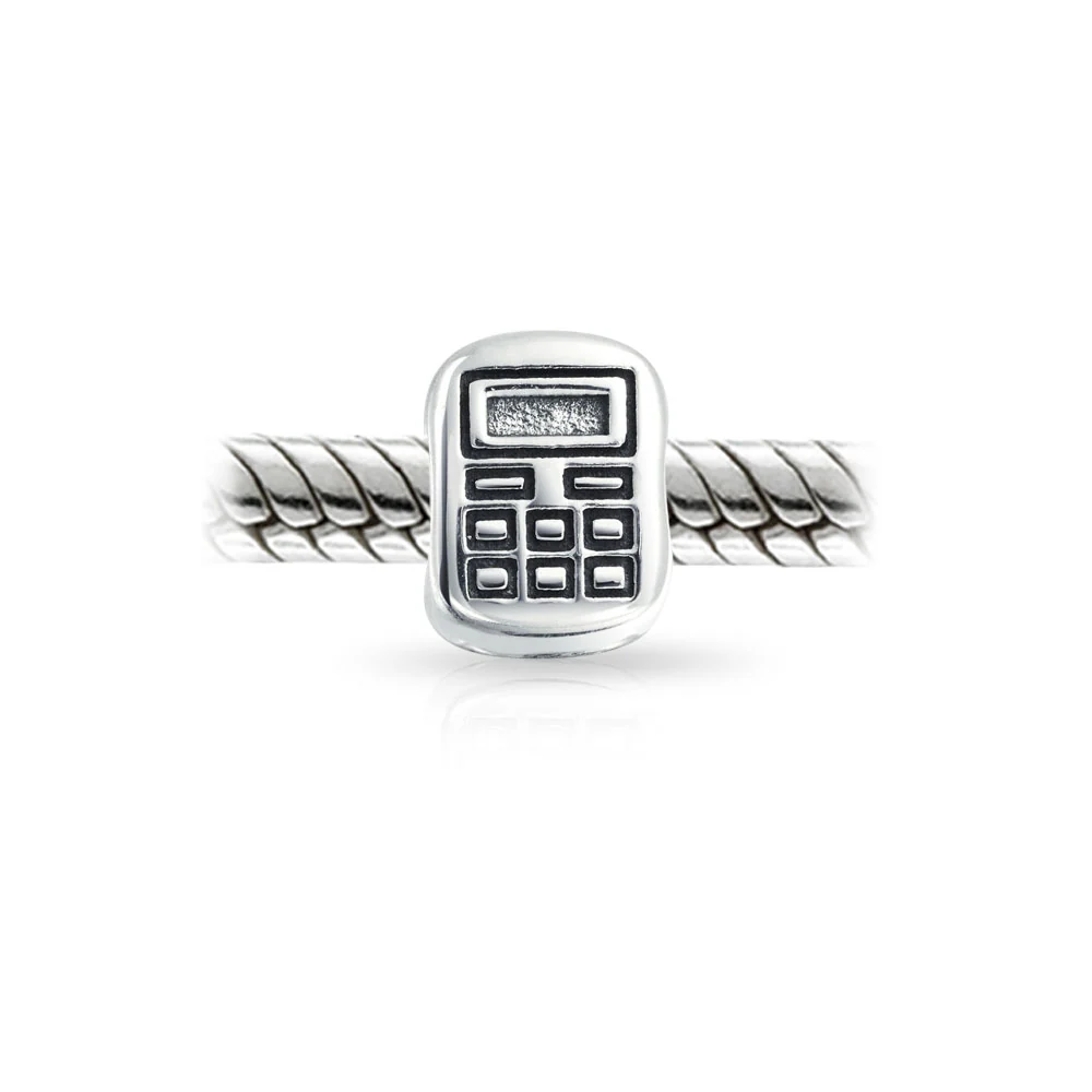 Bookkeeper Math Student Calculator Charm Bead .925 Sterling Silver Fits European Bracelet - Image 2