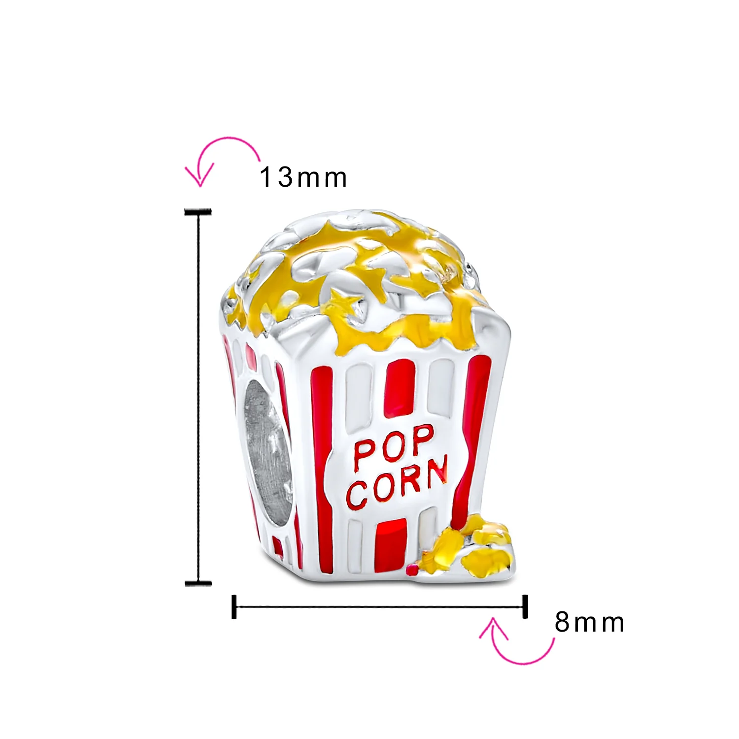 Movie Lover Popcorn Charm Bead Enamel Sterling Silver for European Bracelets - Image 3