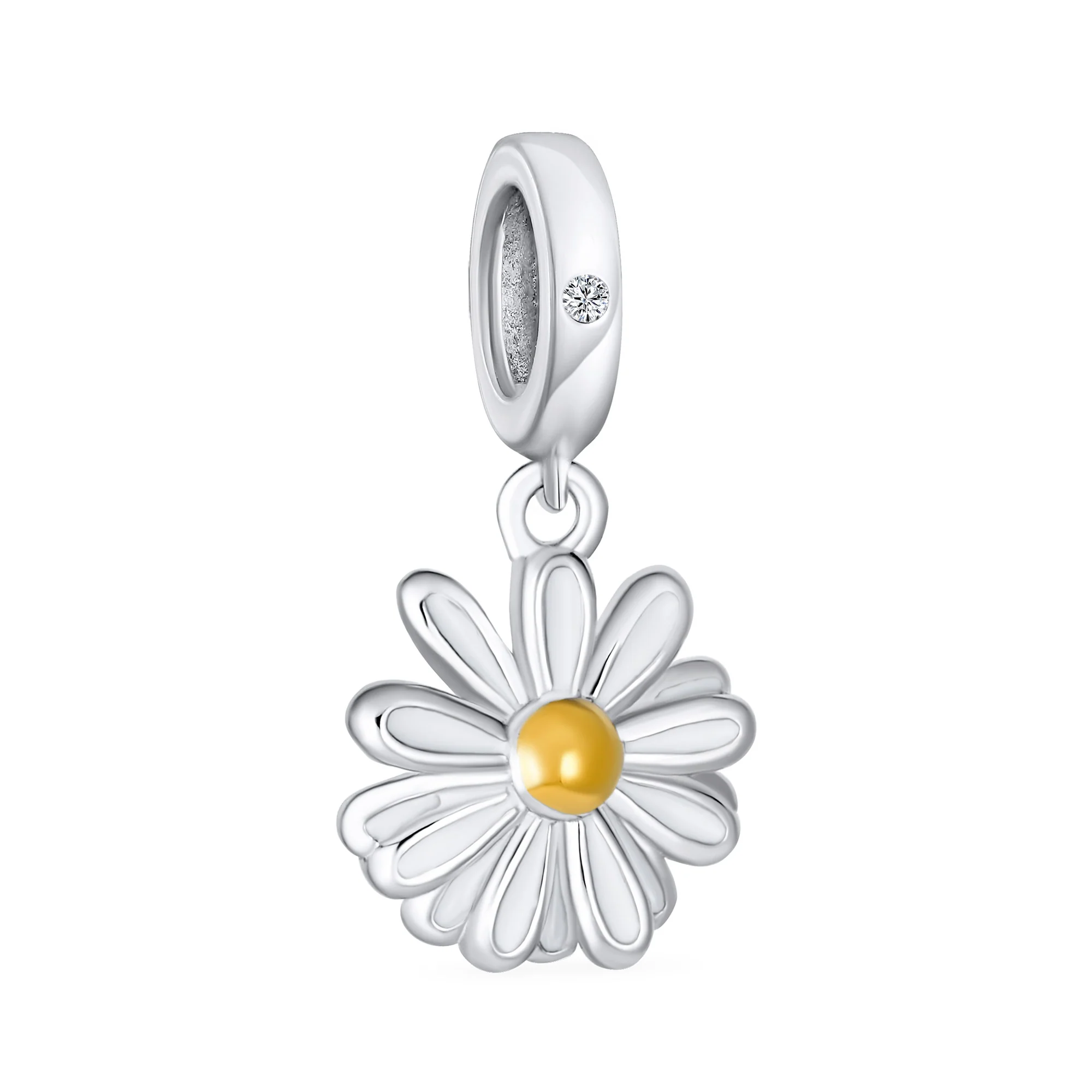 White Sunflower Daisy Charm Bead 14K Gold Plated Sterling Silver for Bracelets