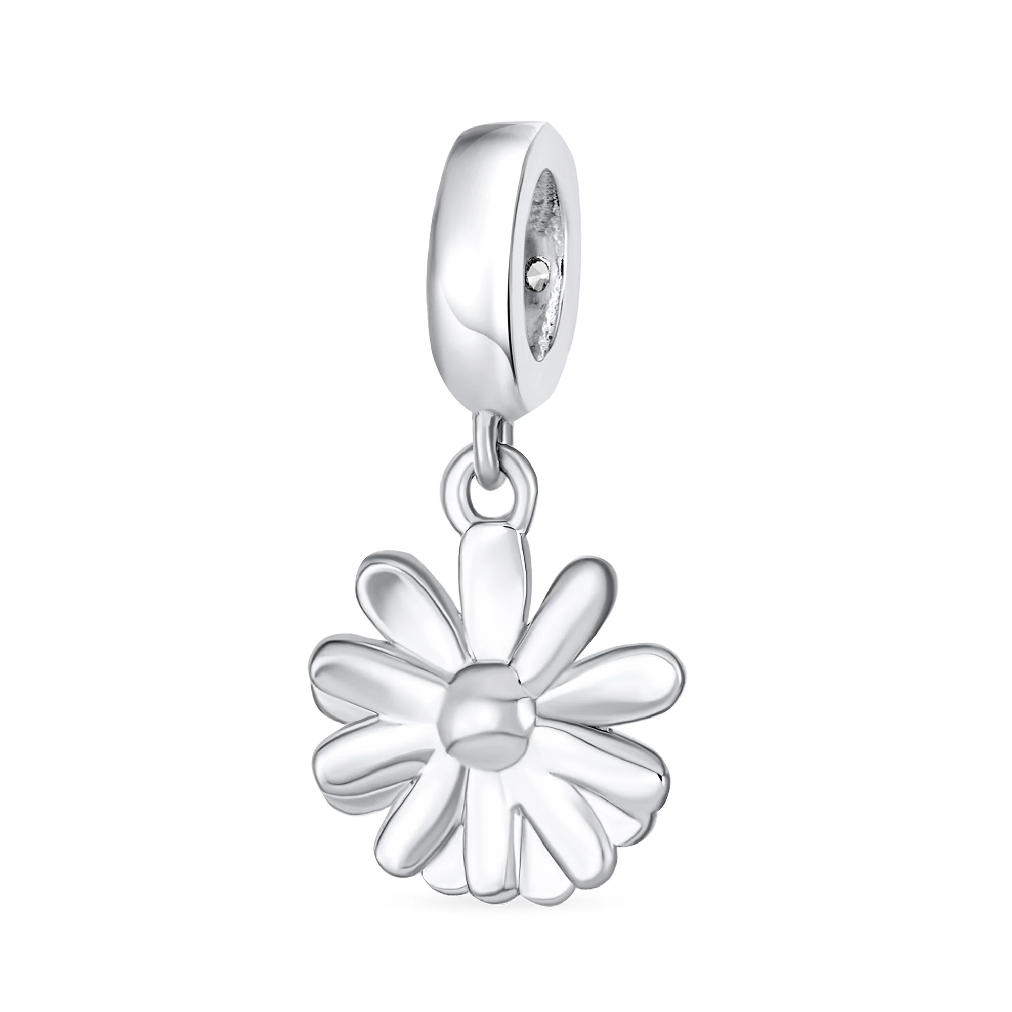 White Sunflower Daisy Charm Bead 14K Gold Plated Sterling Silver for Bracelets - Image 2