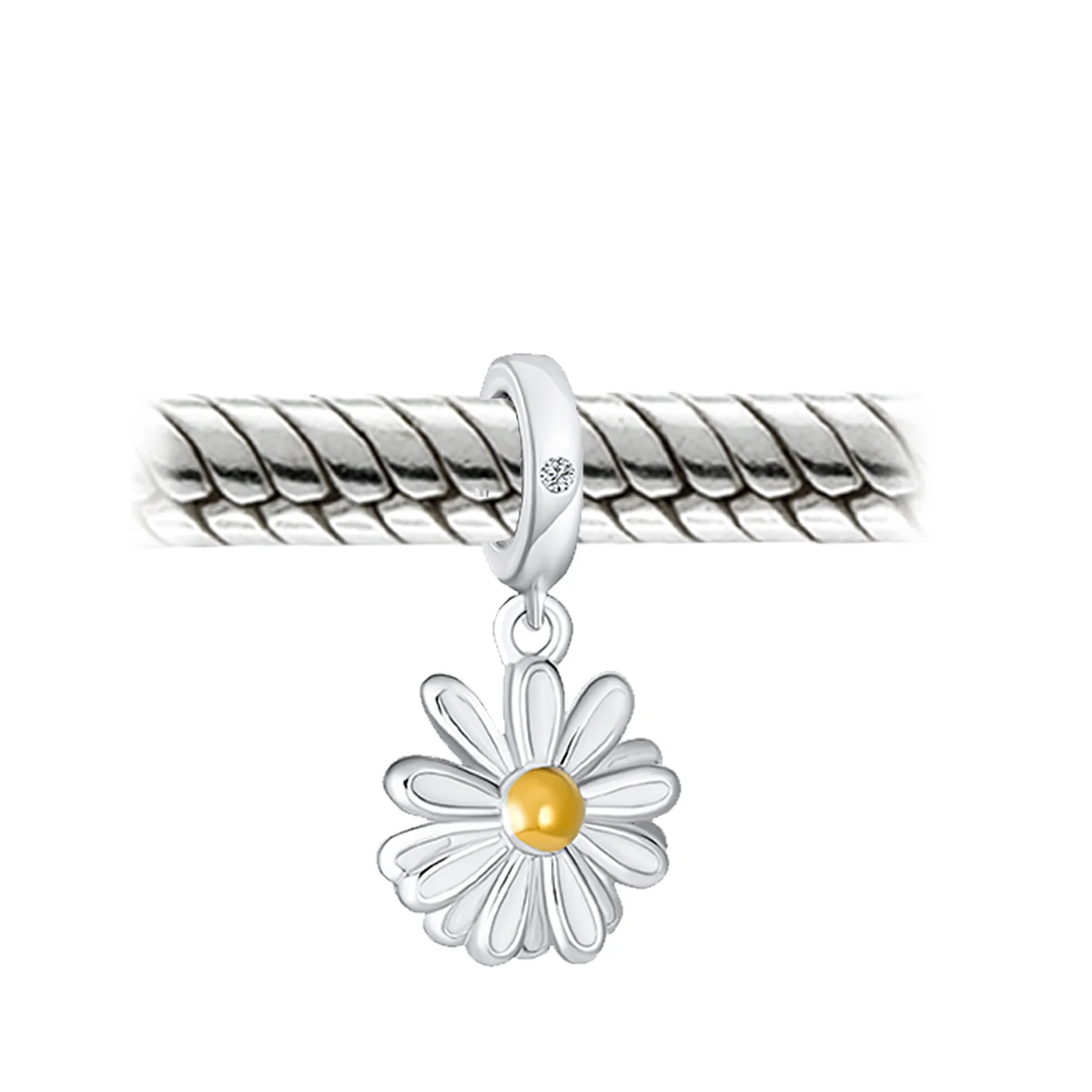 White Sunflower Daisy Charm Bead 14K Gold Plated Sterling Silver for Bracelets - Image 3
