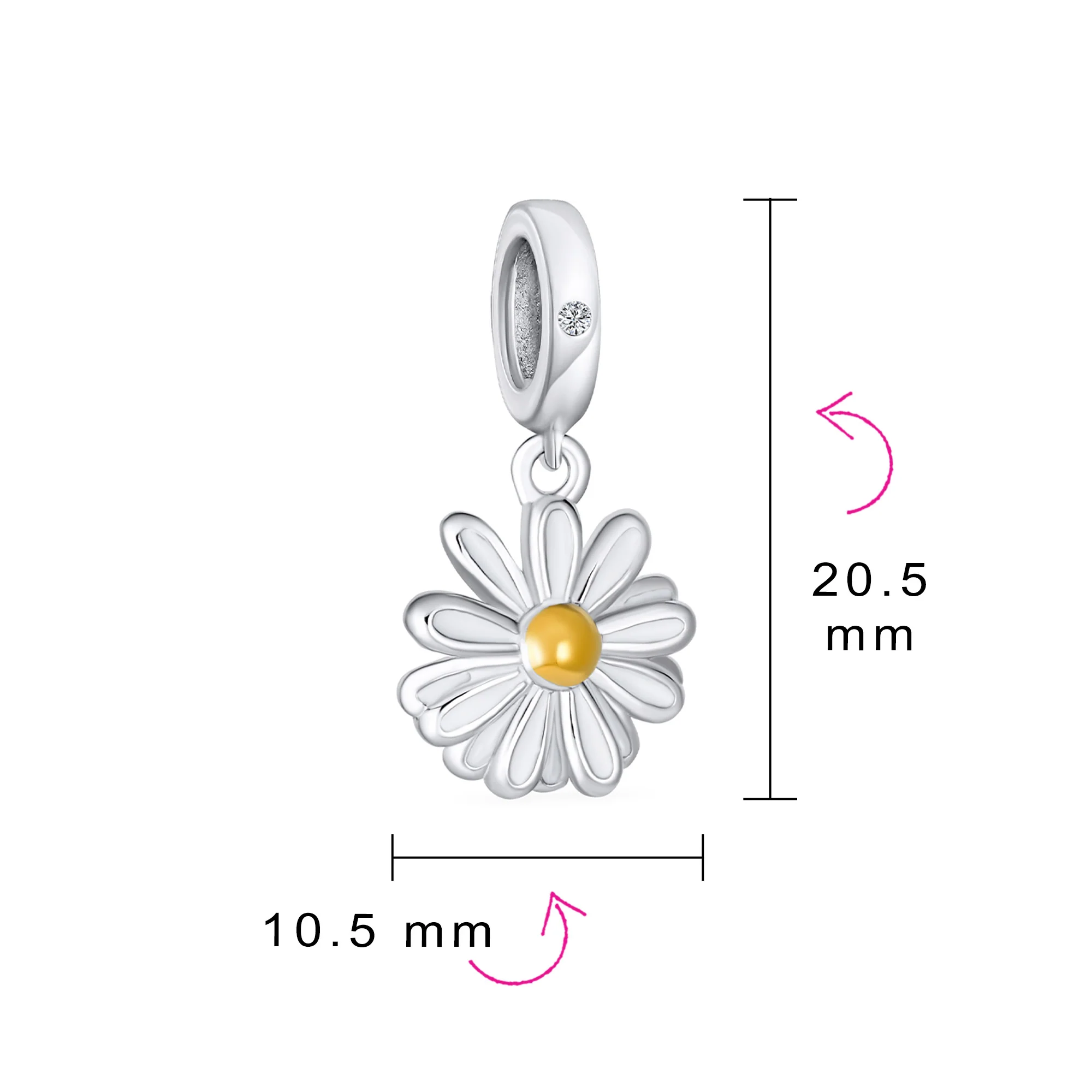 White Sunflower Daisy Charm Bead 14K Gold Plated Sterling Silver for Bracelets - Image 4