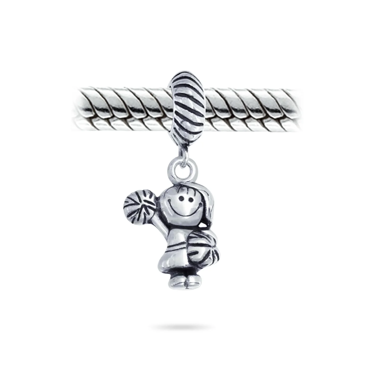 Cheerleader Soccer Player Dangle Charm Bead .925 Sterling Silver Fits European Bracelet - Image 3