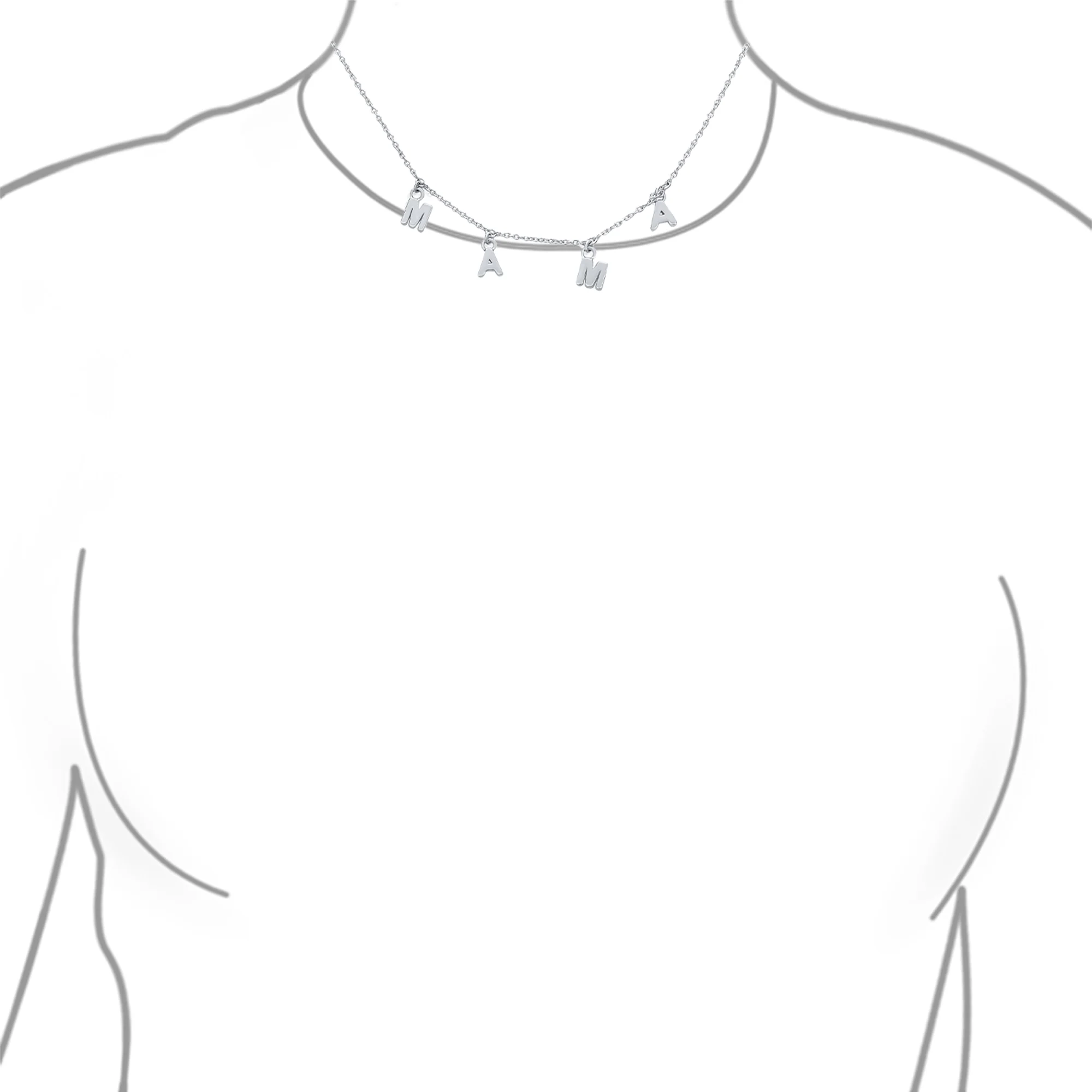 Choker Necklace with Dangling MAMA Charm for New Mothers Sterling Silver 16" - Image 3