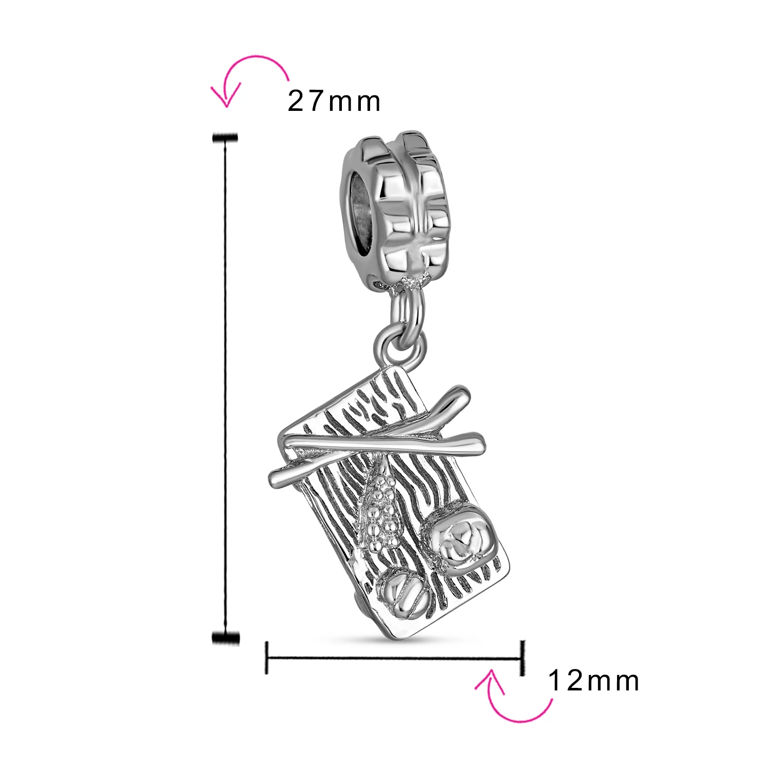 Chopsticks Chef Sushi Dangle Charm Bead Sterling Silver for European Bracelet - Image 4