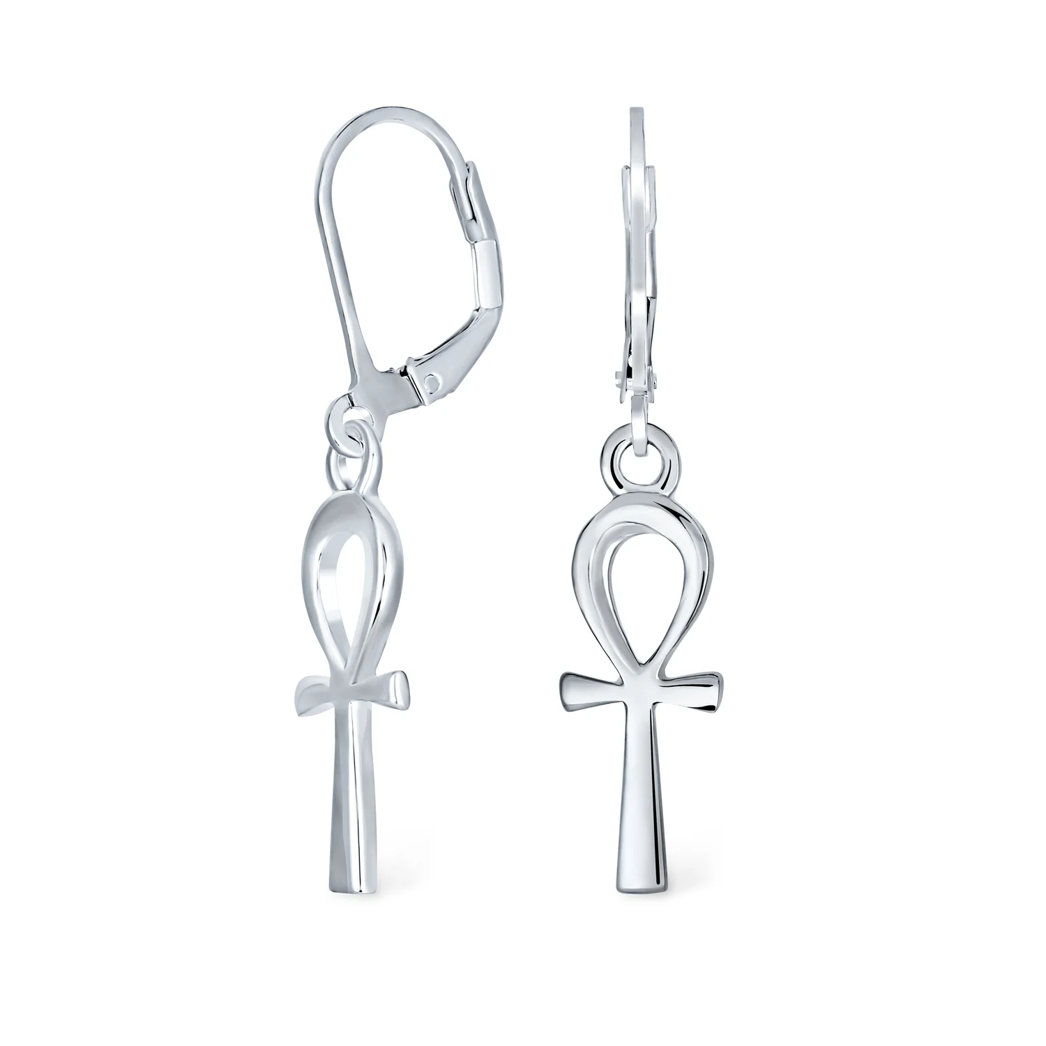 Religious Symbol of Life Ankh Cross Dangle Earrings .925 Sterling Silver Lever Back