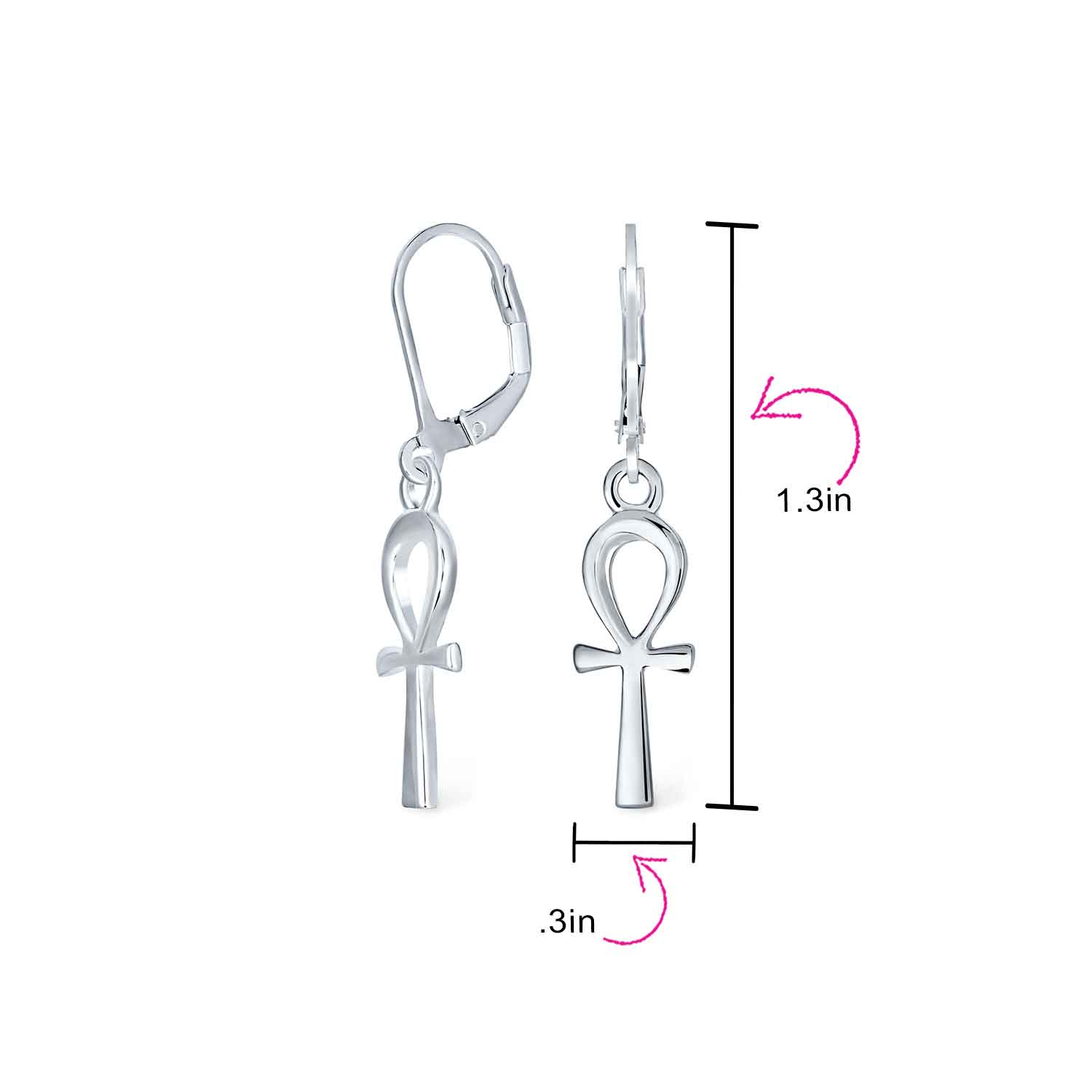 Religious Symbol of Life Ankh Cross Dangle Earrings .925 Sterling Silver Lever Back - Image 4