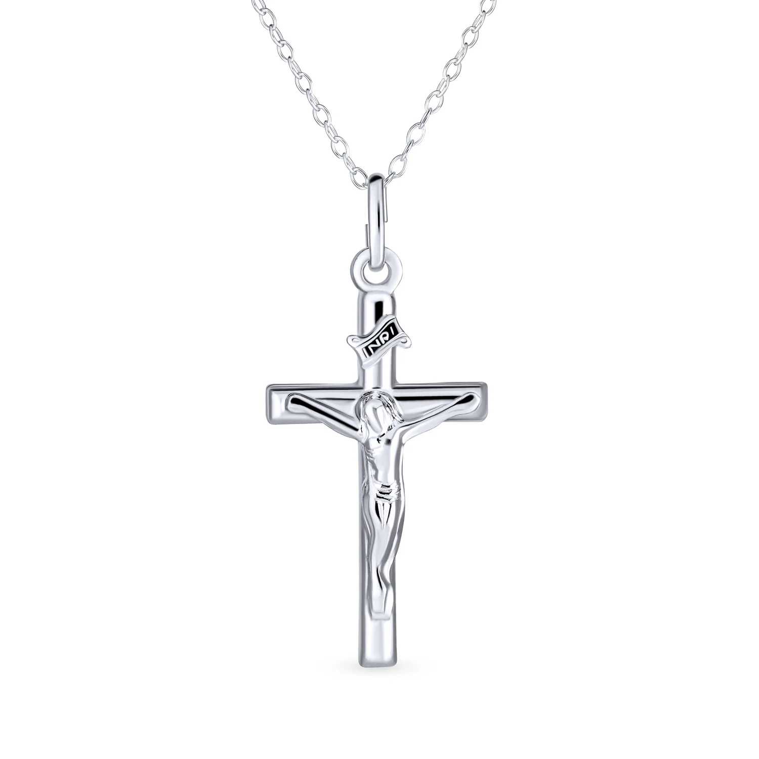 Christian Catholic Crucifix Cross Pendant Necklace Silver