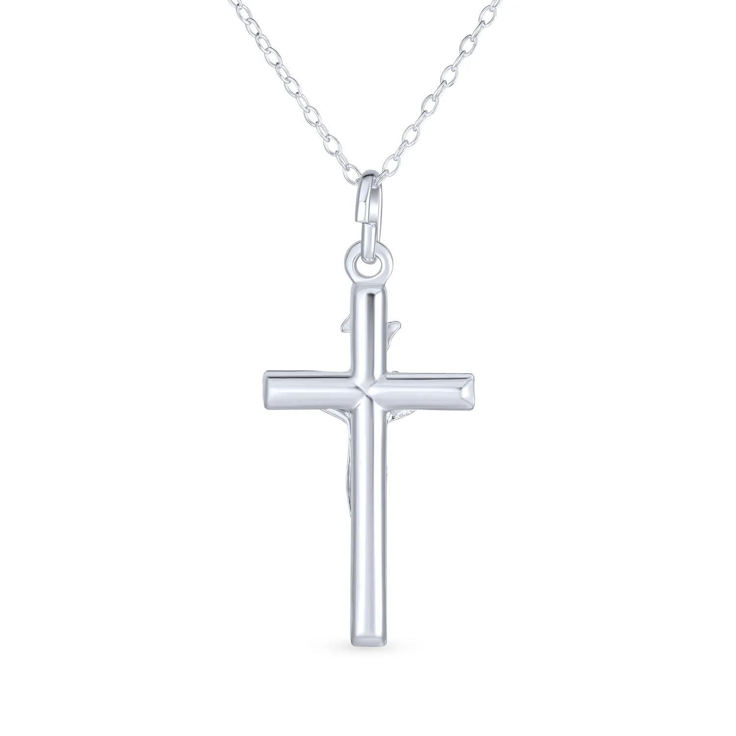 Christian Catholic Crucifix Cross Pendant Necklace Silver - Image 2