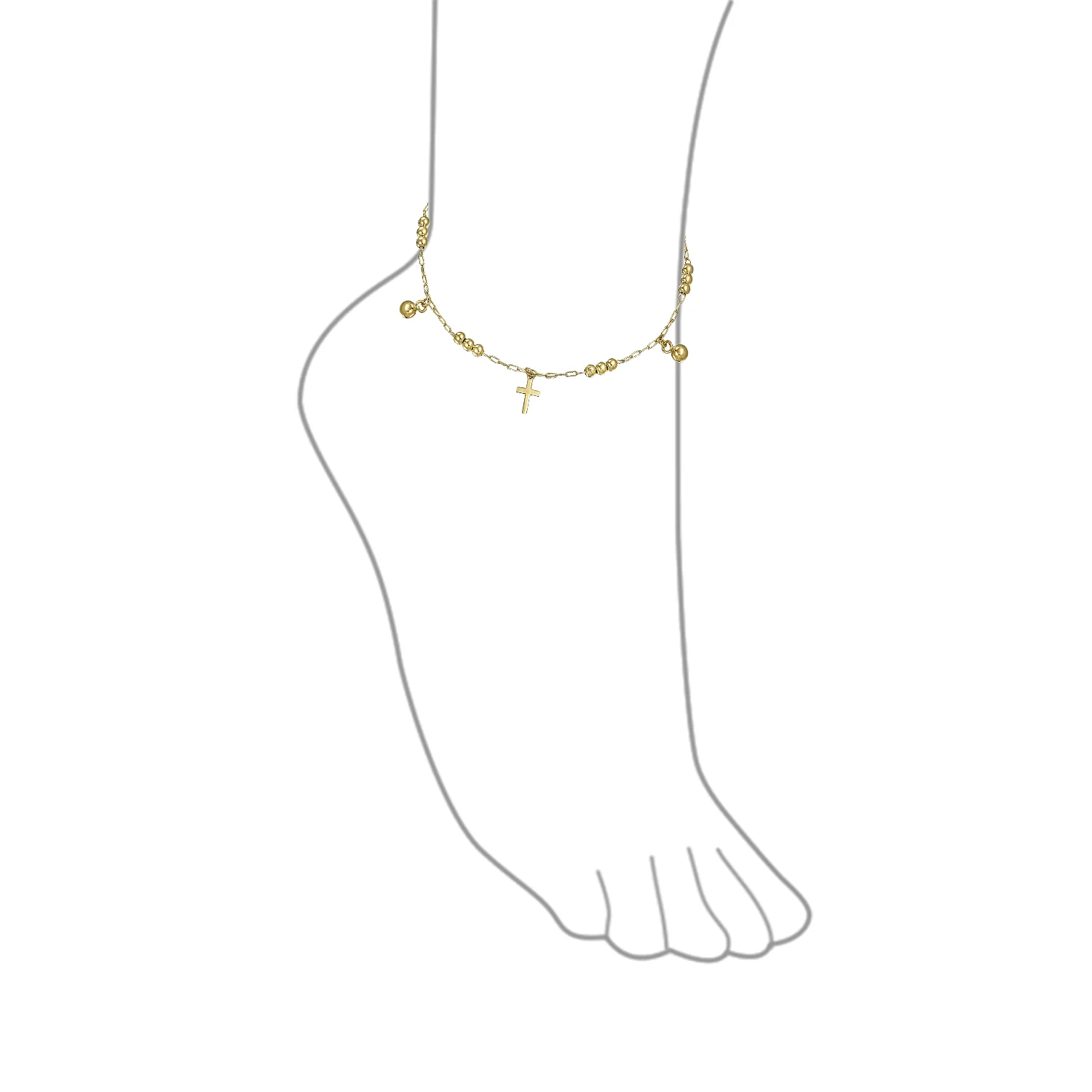 Christian Religious Beads Charm Cross Bracelet 18K Gold Plated Brass 7.5 Inch - Image 3