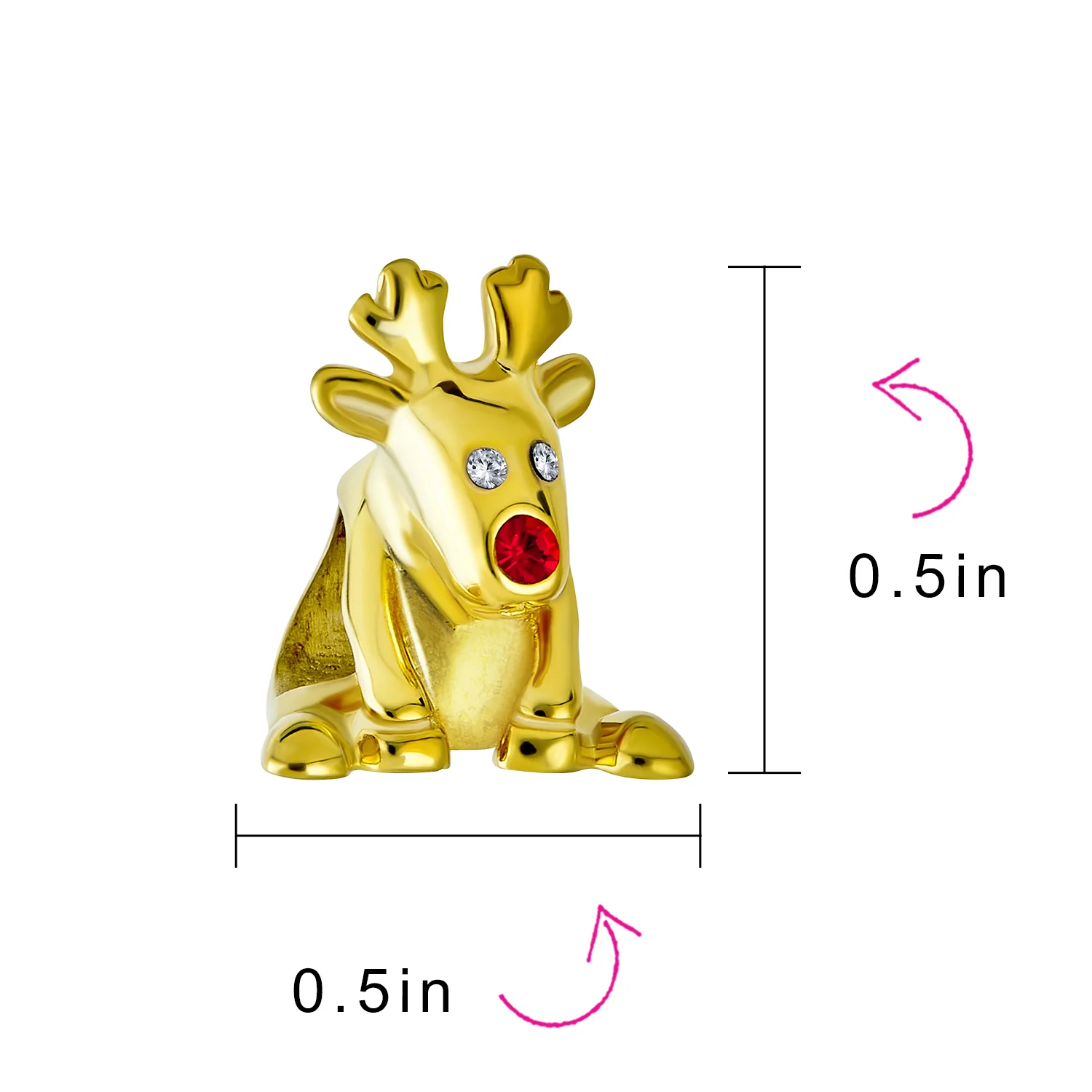 Christmas Charm Bead Caribou Elk Reindeer Red Nose 14K Gold Plated for Bracelet - Image 4