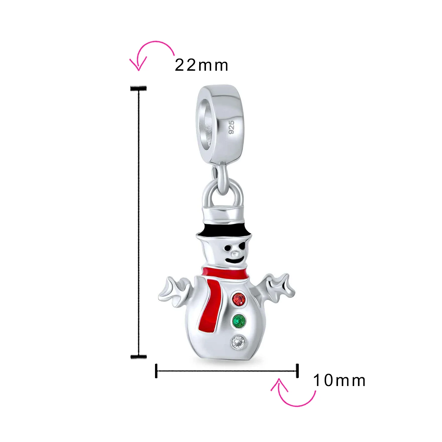 Christmas Charm Bead Frosty Snowman Dangle for Bracelets Sterling Silver - Image 4