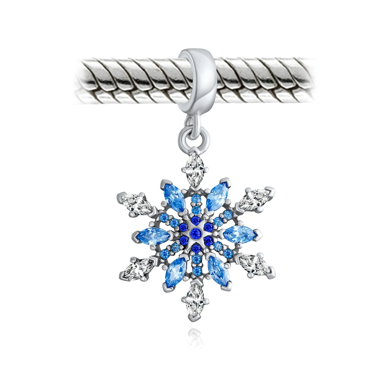 Christmas Charm Bead Ice Blue Crystal Snowflake for Winter Holiday Bracelets - Image 3