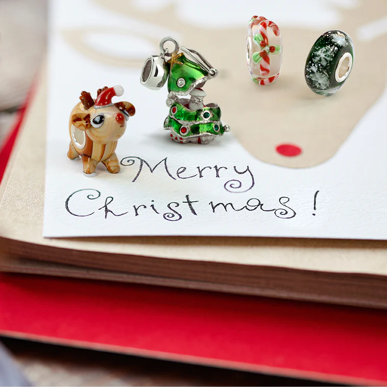Murano Glass Christmas Charm Bead with Stocking Snowflake and Reindeer - Image 5