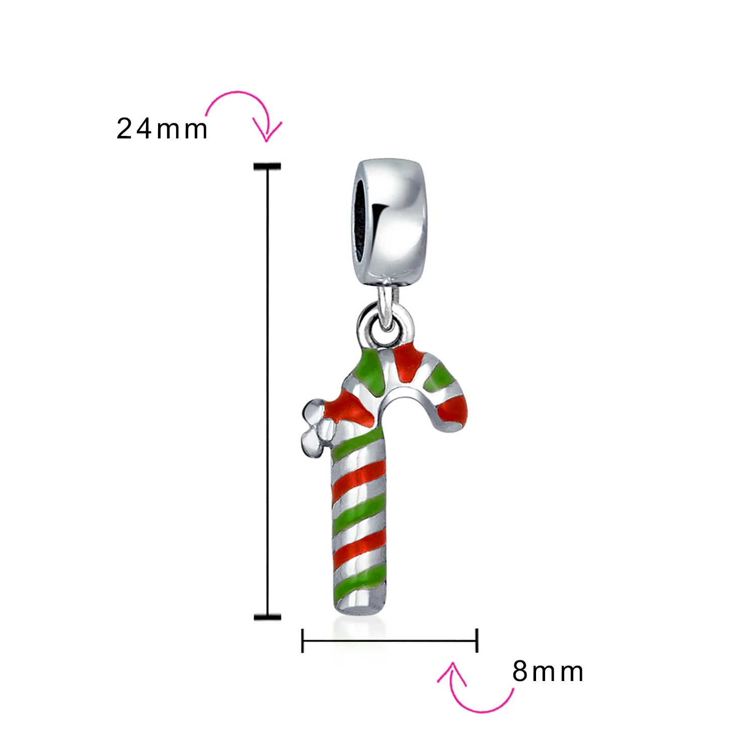 Christmas Charm Bead Red Green Peppermint Candy Cane Dangle for Bracelet - Image 3