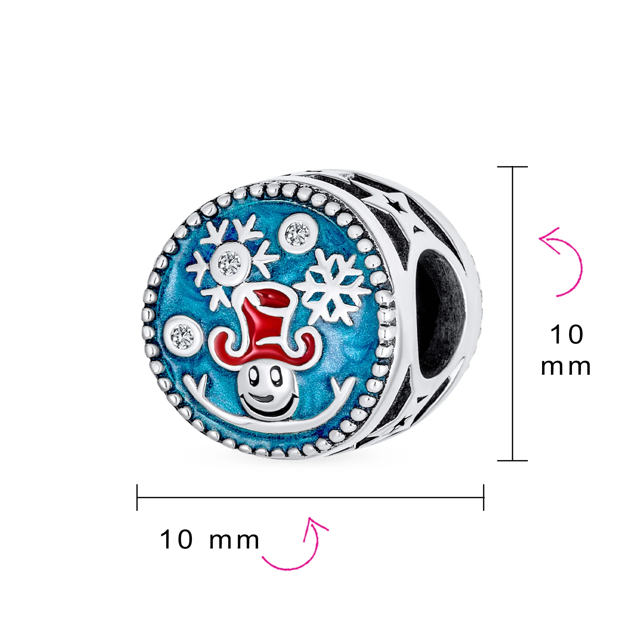 Christmas Charm Bead Red Hat & Blue Snowflake for European Bracelet Silver - Image 4