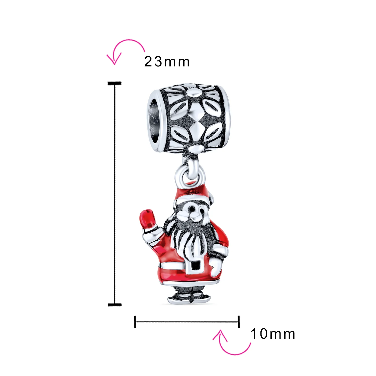 Christmas Charm Bead Red Santa Claus Dangle Enamel Sterling Silver for Bracelets - Image 4