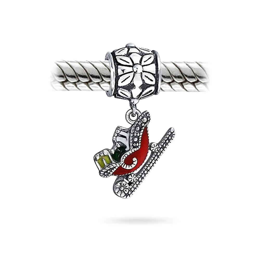 Christmas Charm Bead Red Santa Sleigh Dangle for European Bracelet Silver - Image 2