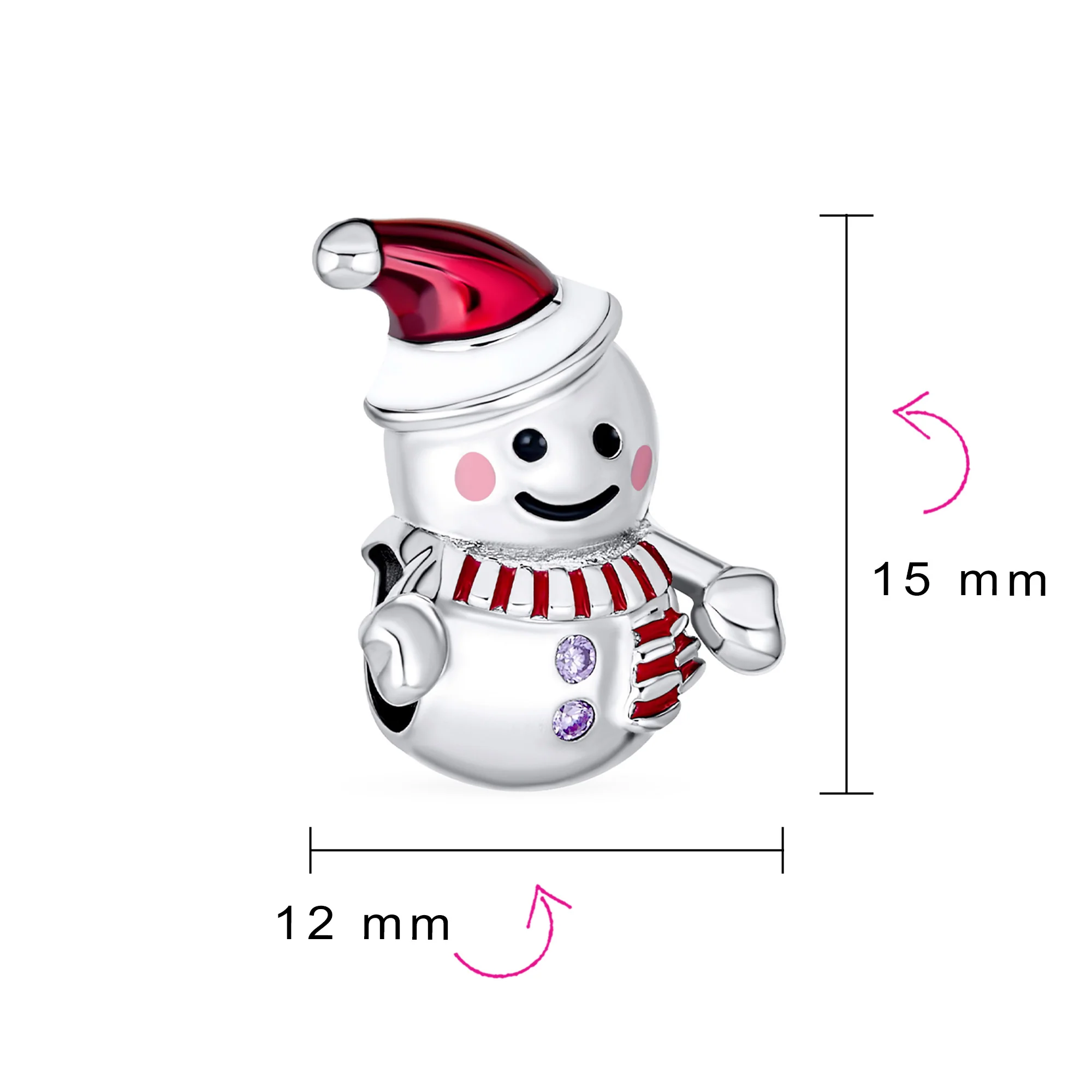 Christmas Charm Bead Red Santa Hat & Snowman for European Bracelet Silver - Image 4