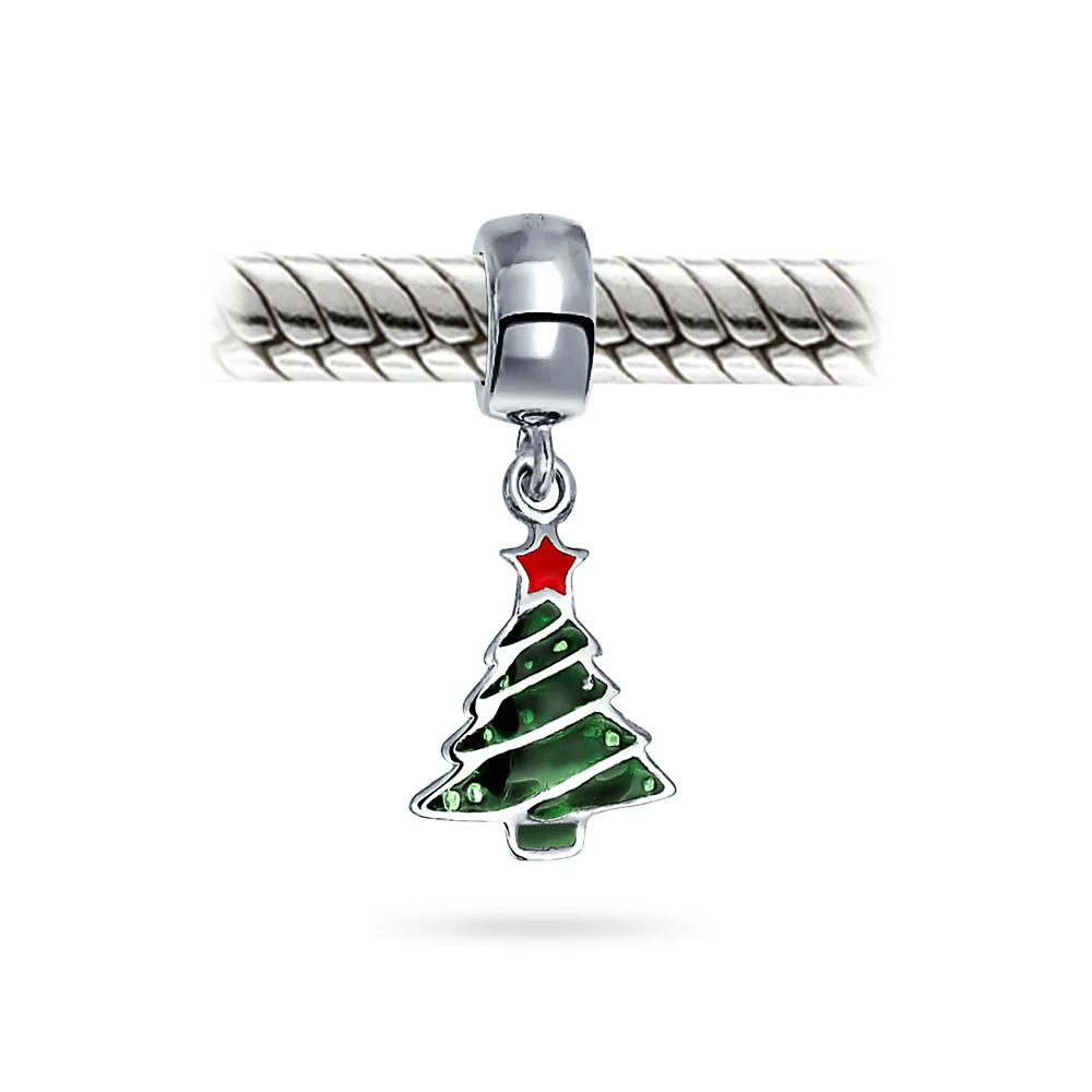Christmas Charm Bead Red Star & Green Tree Dangle Enamel Silver for Bracelets - Image 2