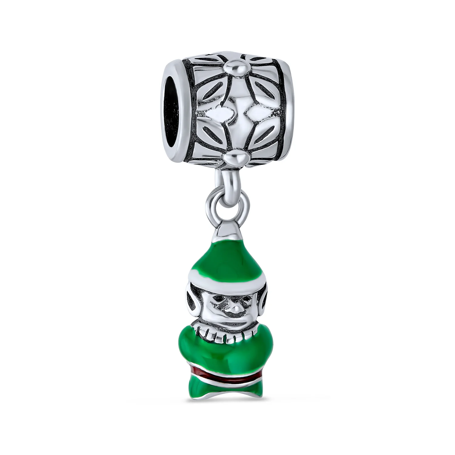 Christmas Charm Bead Santa Helper Elf Enamel for Bracelet Sterling Silver