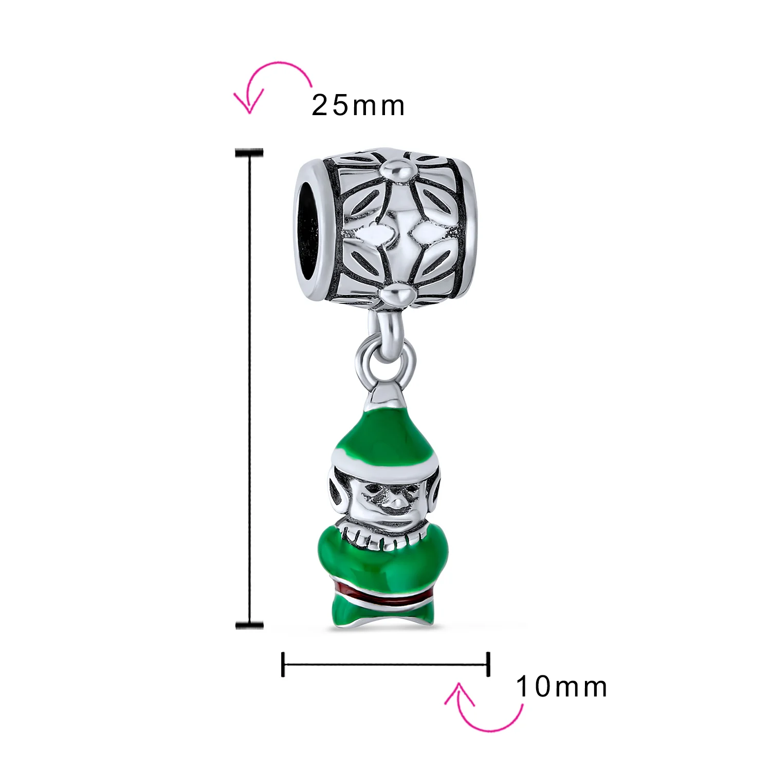 Christmas Charm Bead Santa Helper Elf Enamel for Bracelet Sterling Silver - Image 4