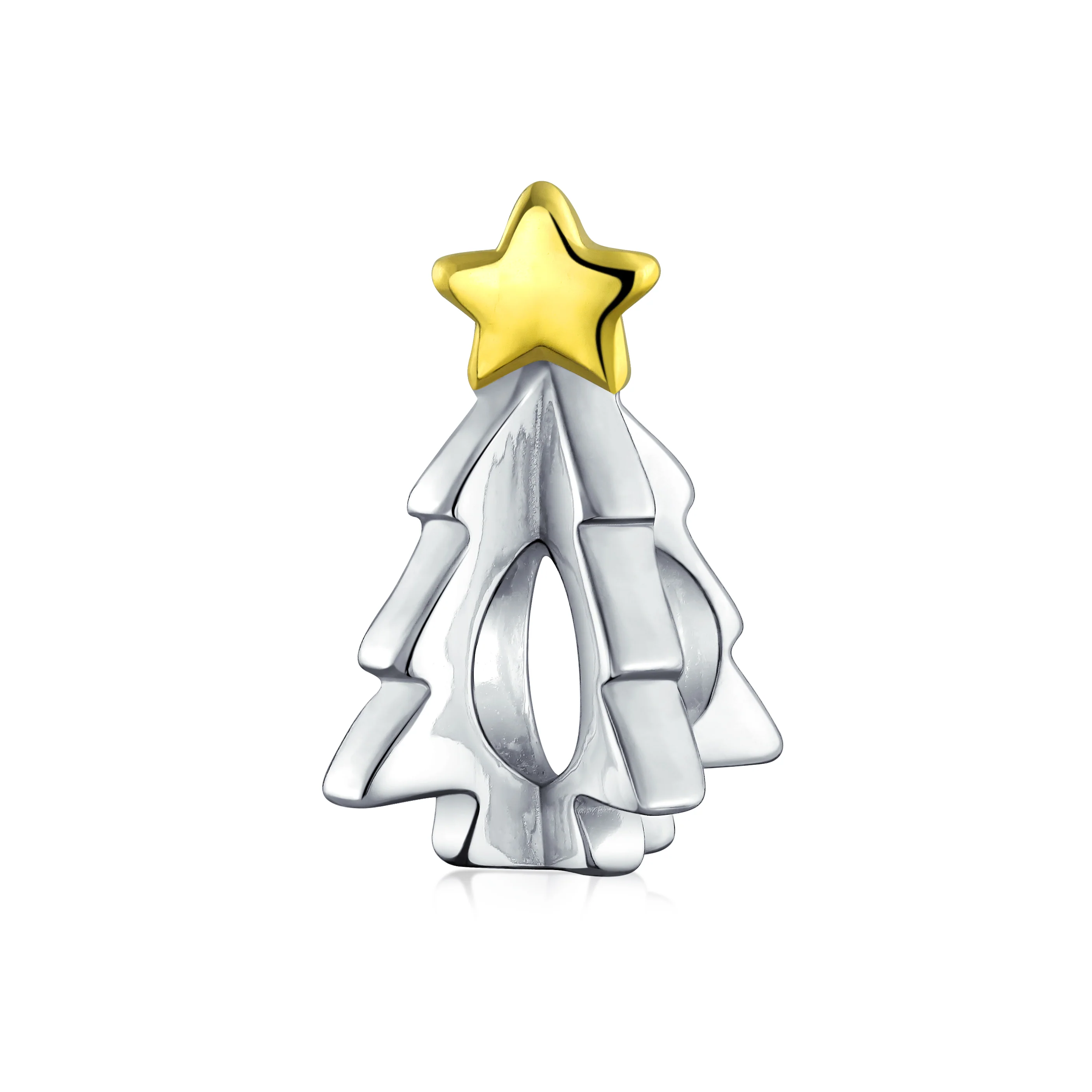 Christmas Charm Bead Tree Candy Cane Reindeer 14K Gold Plated Silver Bracelet - Image 5