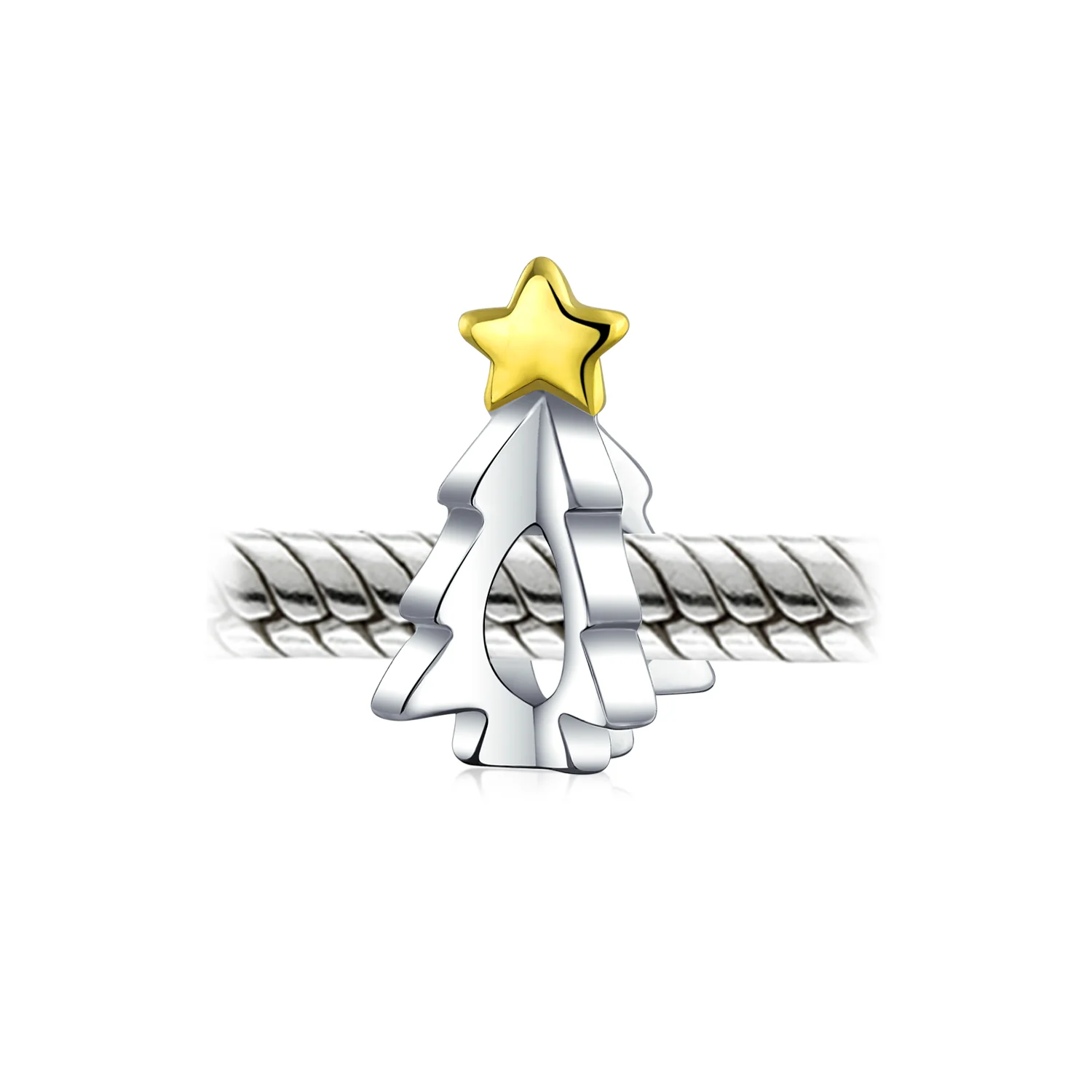TwoTone 14K Plated Christmas Charm Bead for Bracelets Shining Star Design - Image 2