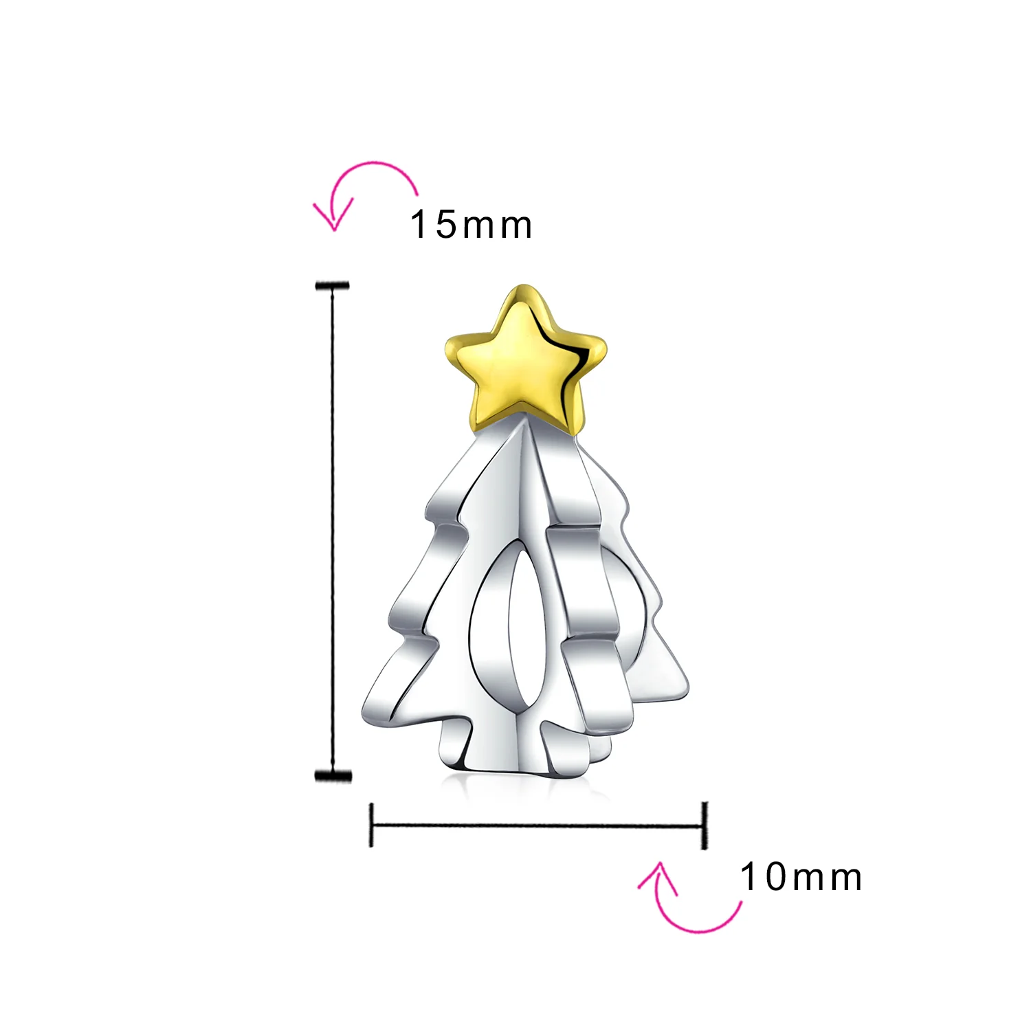 TwoTone 14K Plated Christmas Charm Bead for Bracelets Shining Star Design - Image 3
