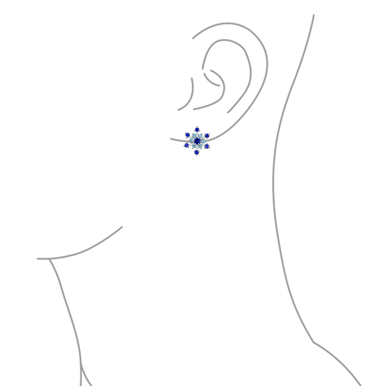 Christmas CZ Stud Earrings Royal Ice Blue Aqua Cubic Zirconia Star Snowflake - Image 3
