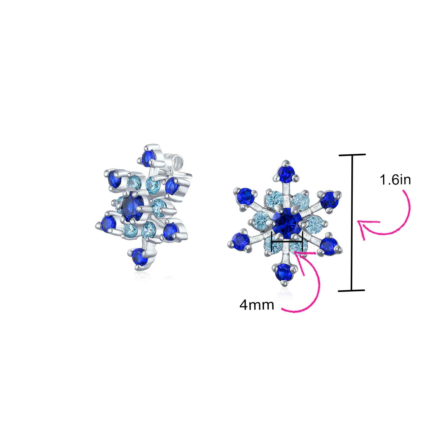Christmas CZ Stud Earrings Royal Ice Blue Aqua Cubic Zirconia Star Snowflake - Image 4