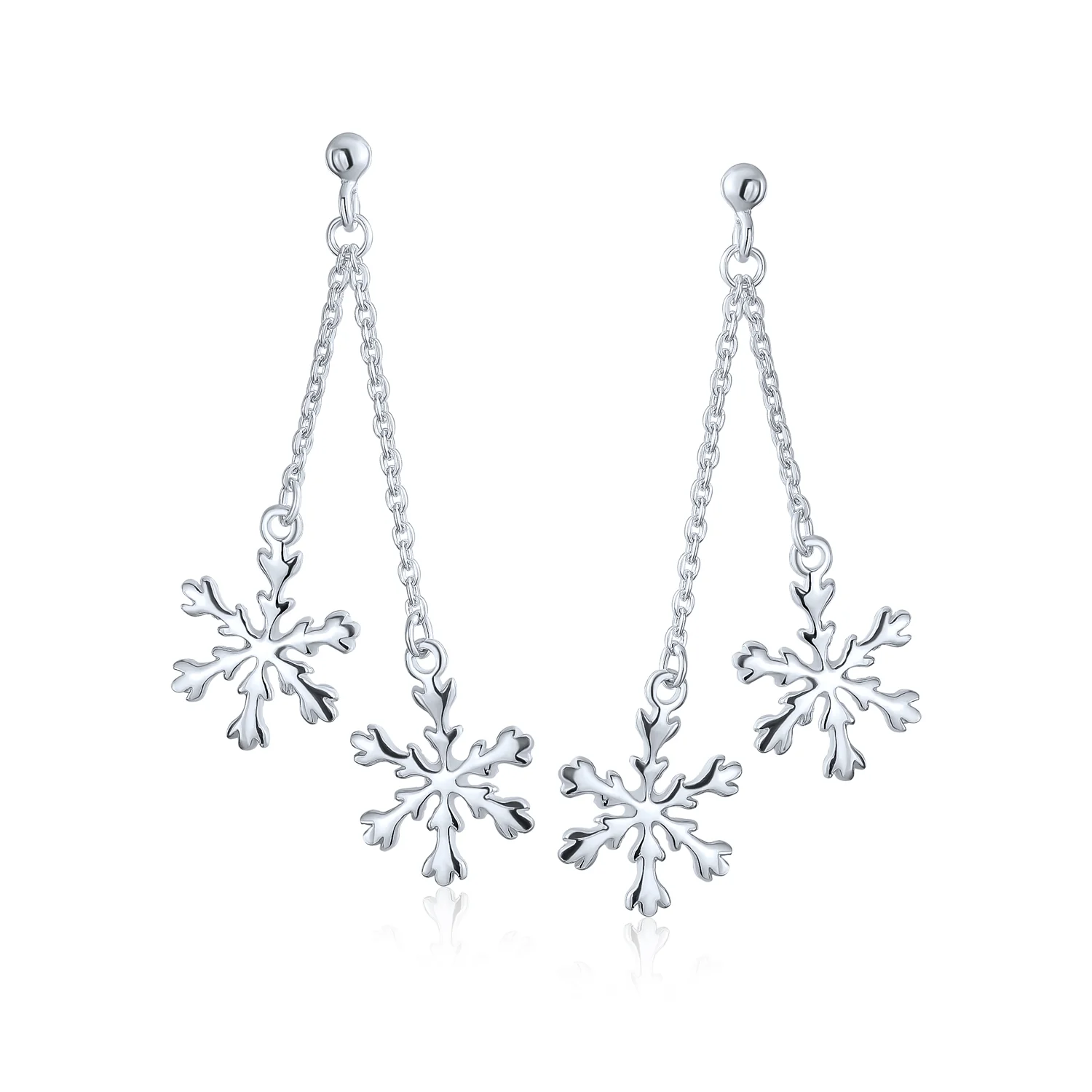 Christmas Snowflake Drop Dangle Earrings in Polished  Sterling Silver - Image 2