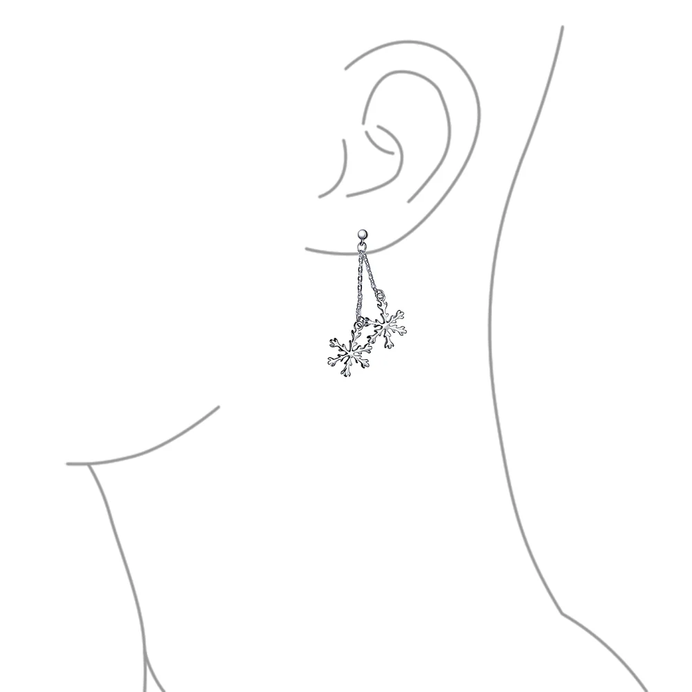 Christmas Snowflake Drop Dangle Earrings in Polished  Sterling Silver - Image 3