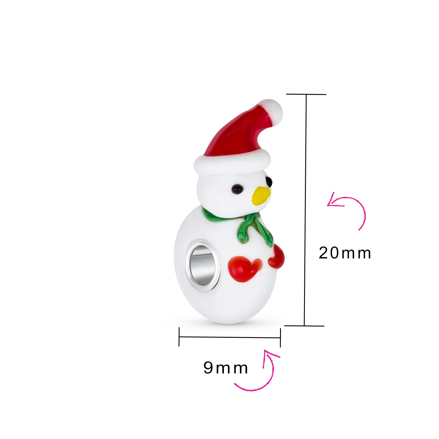Set of 2 Christmas Charm Bead Snowman Murano Glass Silver for European Bracelet - Image 4