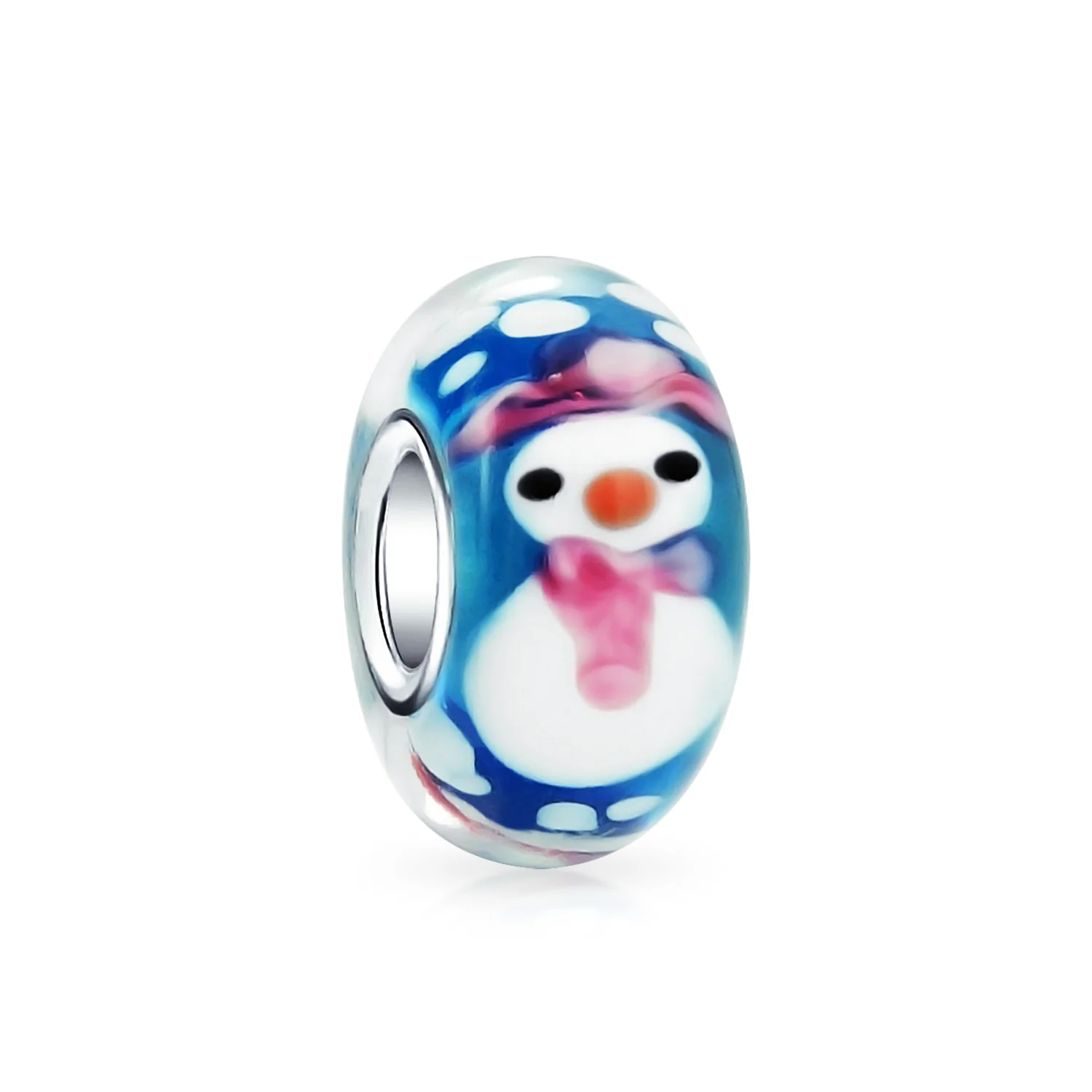 Set of 2 Christmas Charm Bead Snowman Murano Glass Silver for European Bracelet - Image 5