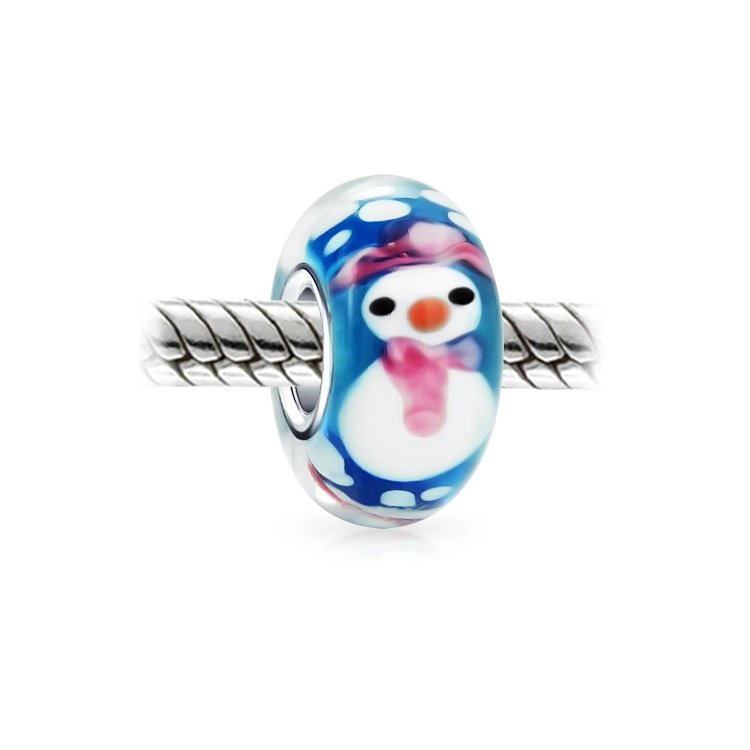 Set of 2 Christmas Charm Bead Snowman Murano Glass Silver for European Bracelet - Image 6