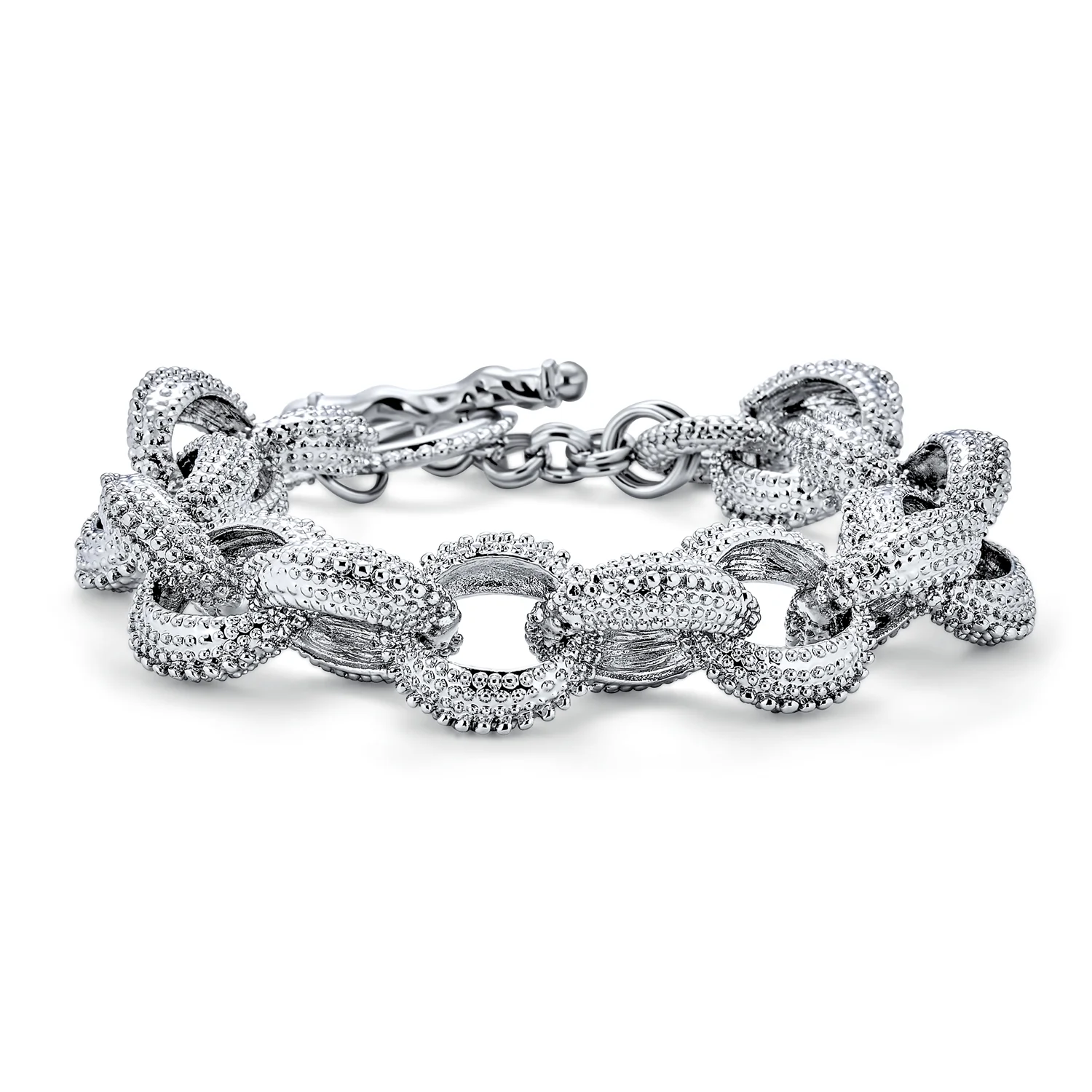 Chunky Chain Link Bracelet with Large Oval Links Toggle Clasp Matte SilverGold - Image 2